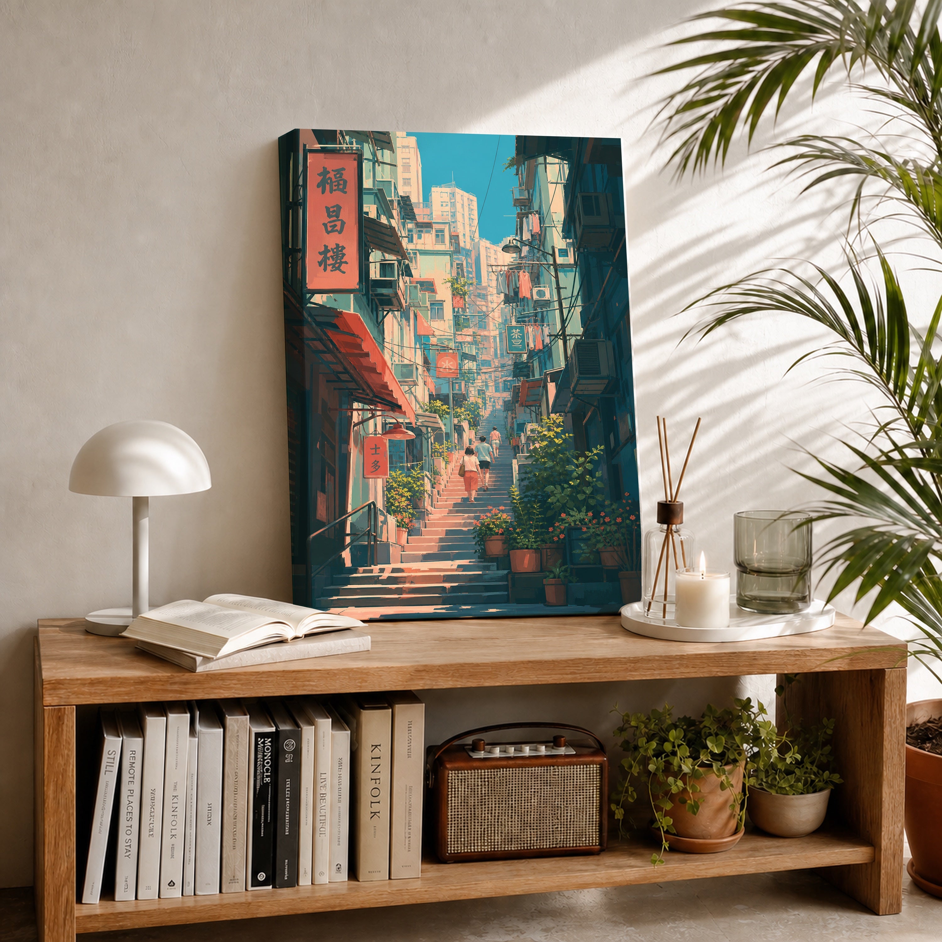 Sheung Wan Hong Kong Hillside Stairs canvas room mockup by Seji Art