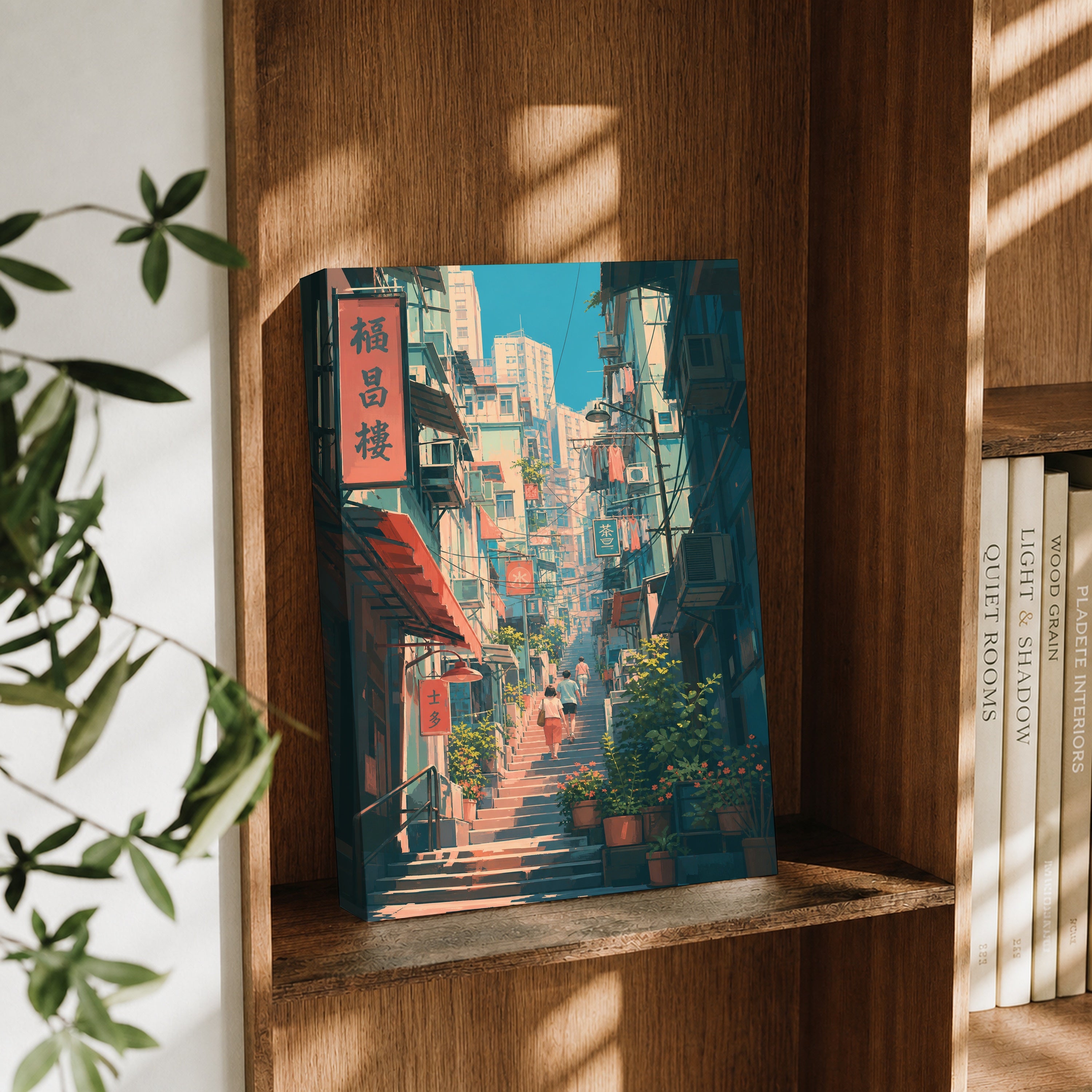 Sheung Wan Hong Kong Hillside Stairs canvas wall art decor mockup by Seji Art