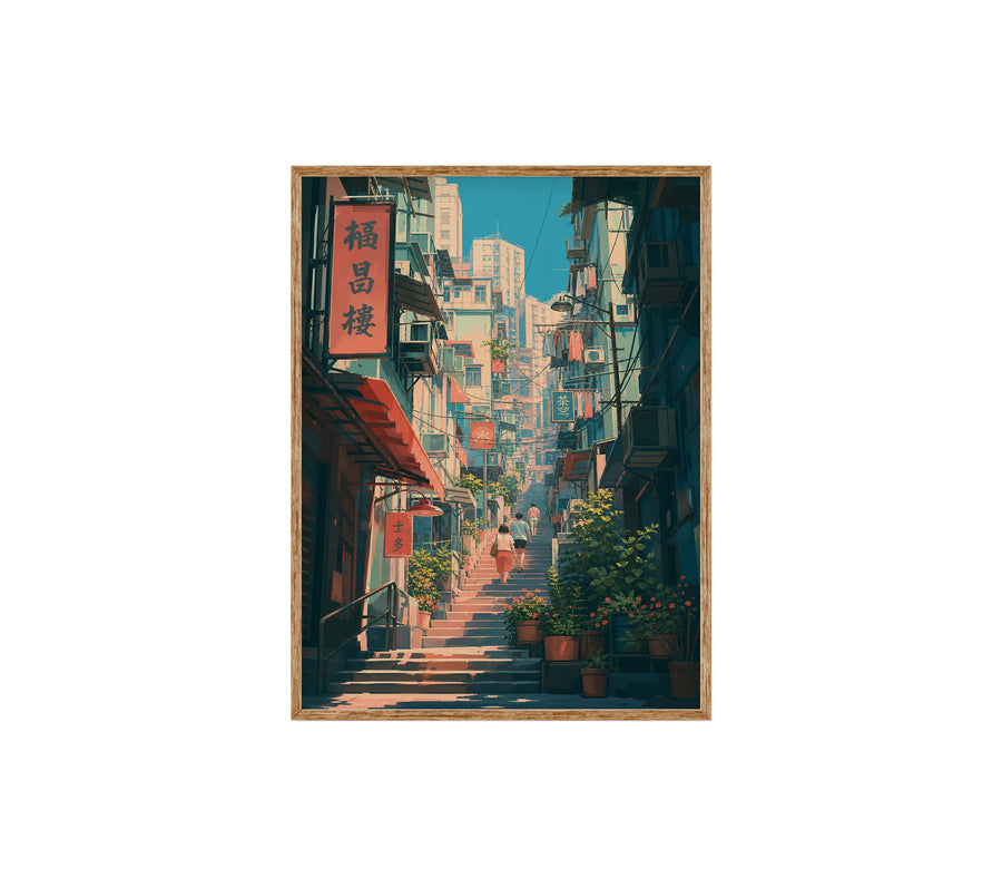Sheung Wan Hong Kong Hillside Stairs poster print preview by Seji Art