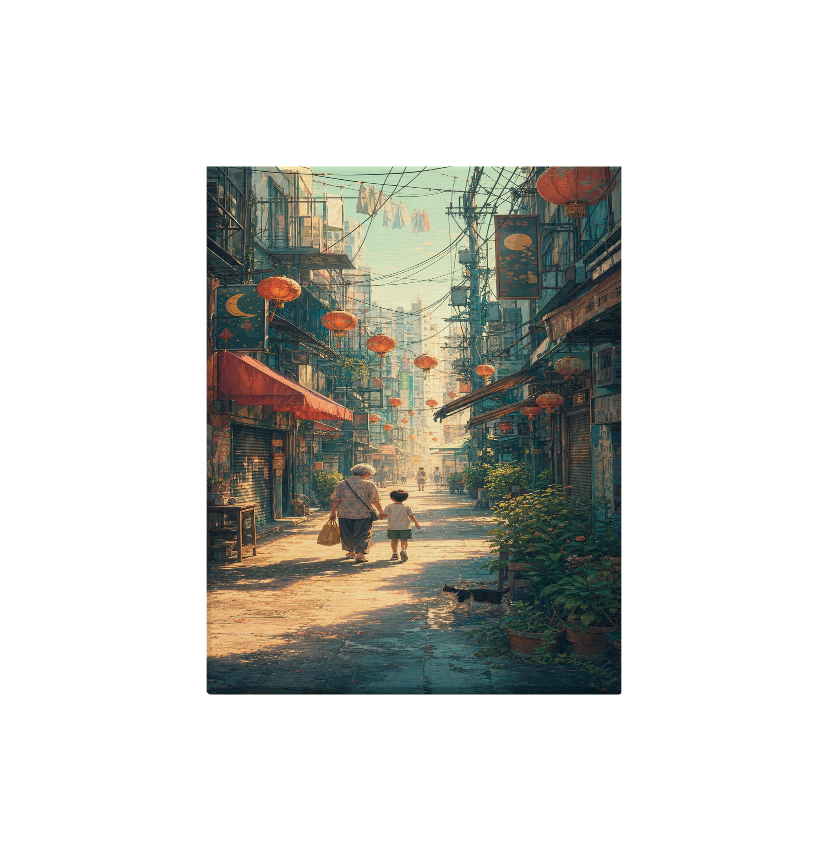 Sheung Wan Lantern Morning Alley canvas wall art preview by Seji Art