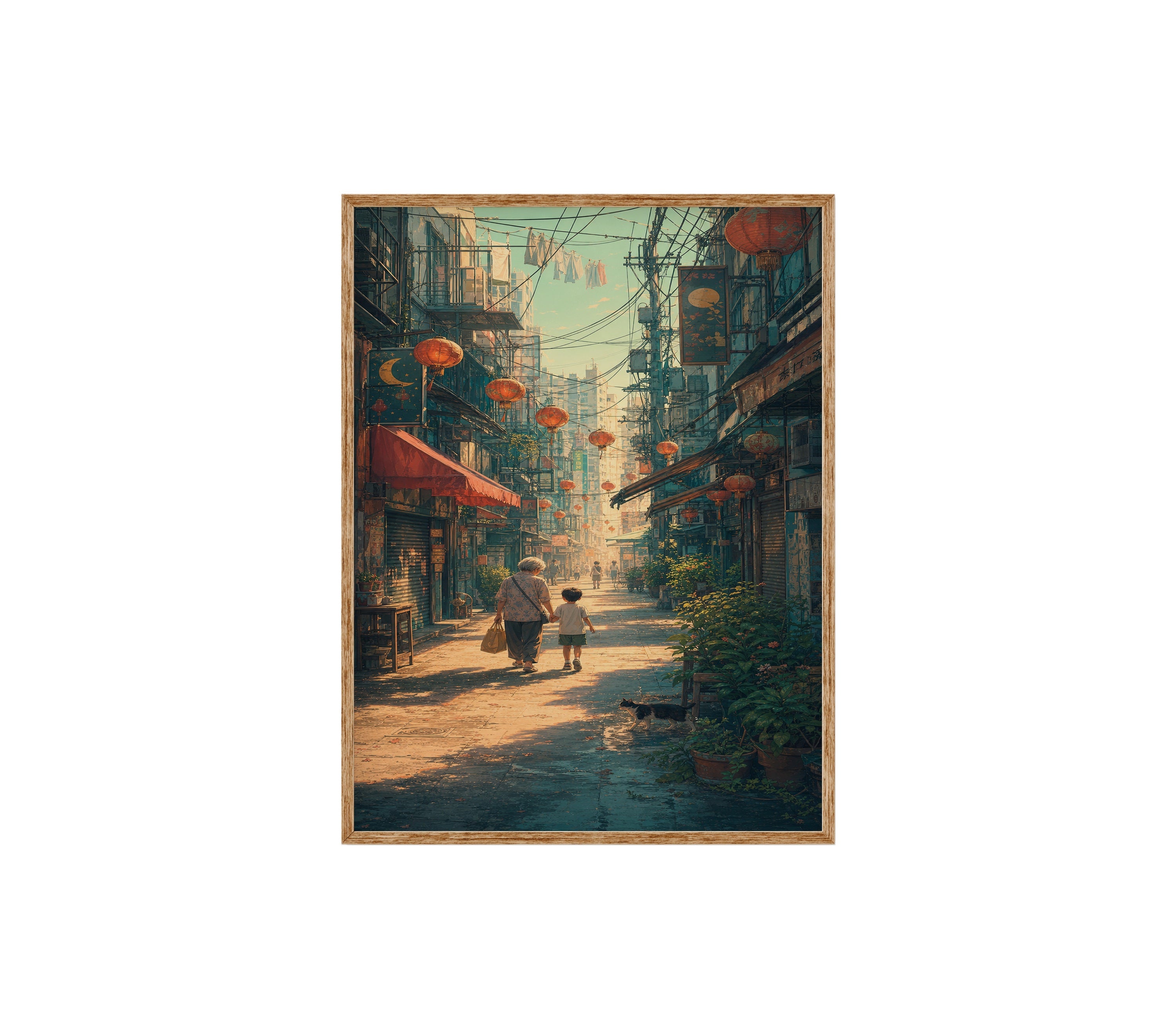 Sheung Wan Lantern Morning Alley poster print preview by Seji Art