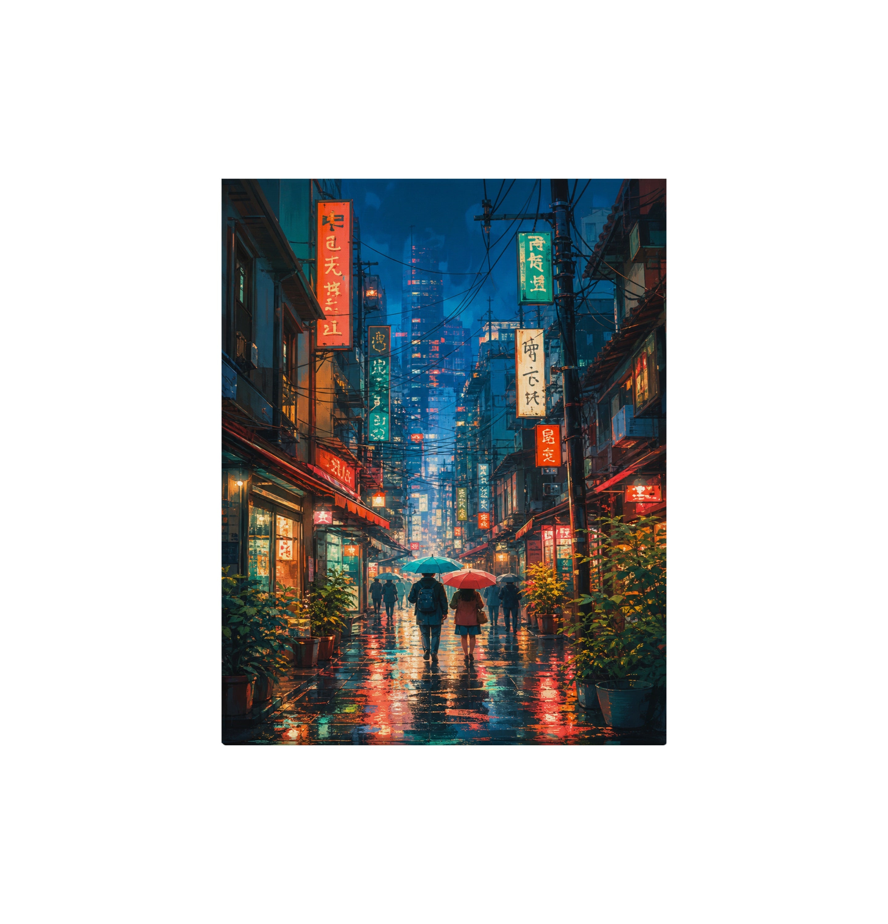 Shinjuku Neon Rain Street canvas wall art preview by Seji Art