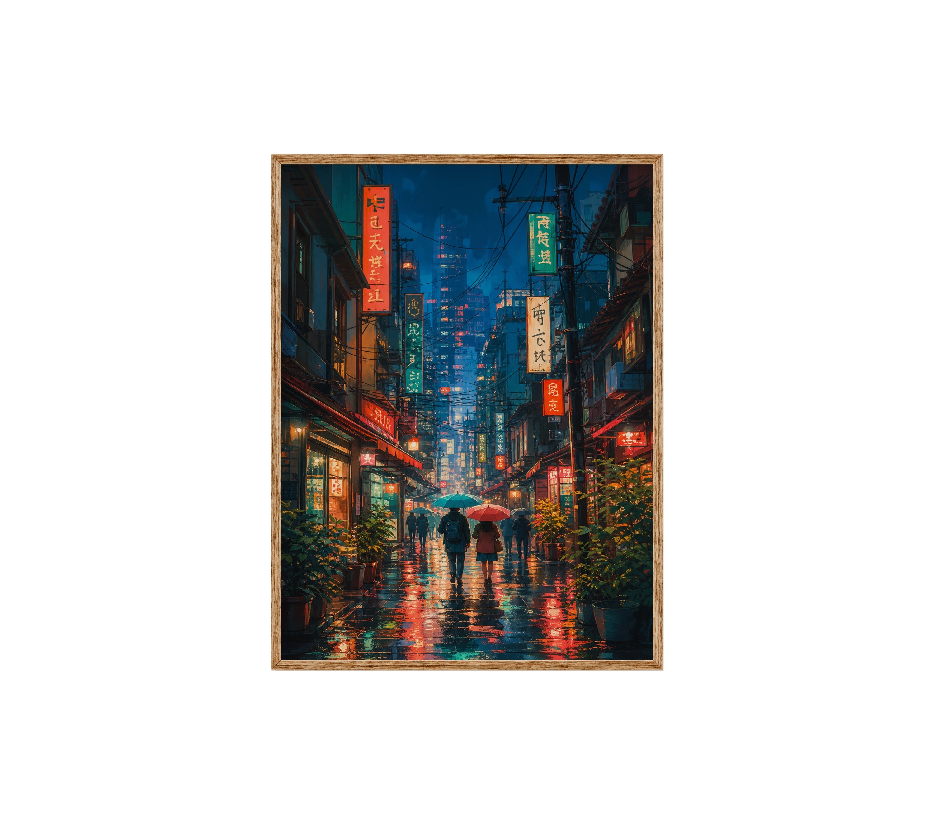 Shinjuku Neon Rain Street poster print preview by Seji Art
