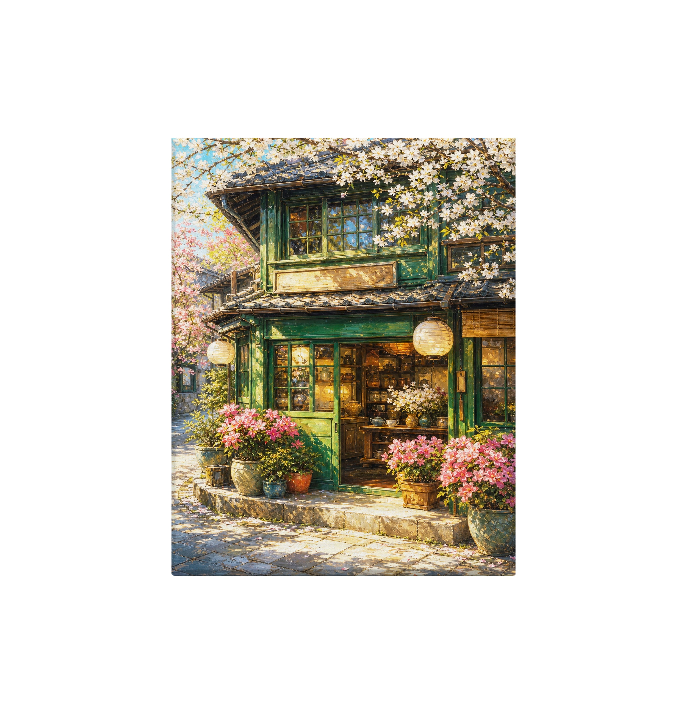 Spring Blossom Storefront Cafe canvas wall art preview by Seji Art