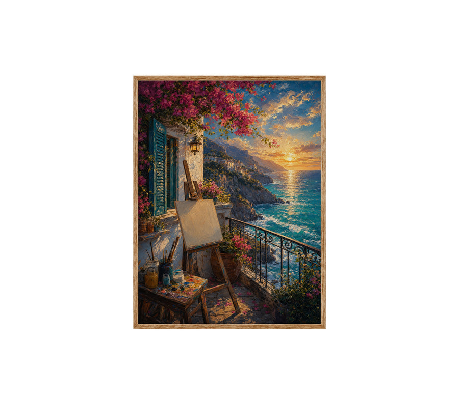 Sunset Balcony Easel Sea View poster print preview by Seji Art