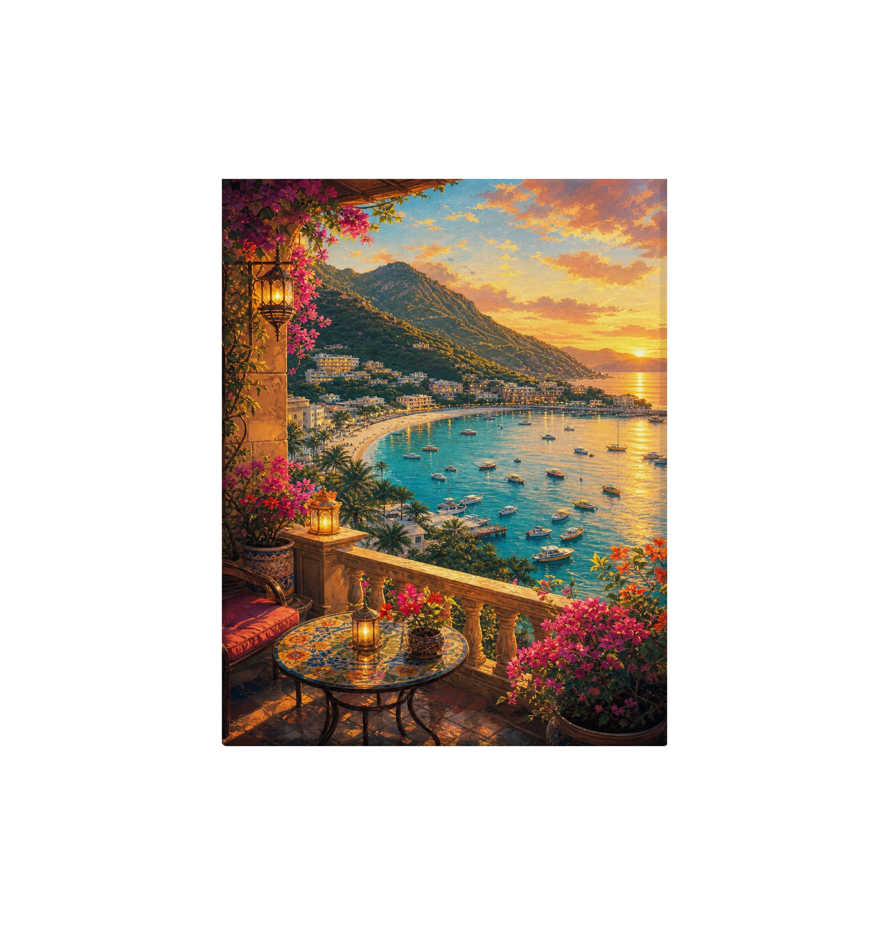 Sunset Bay Terrace Cafe canvas wall art preview by Seji Art