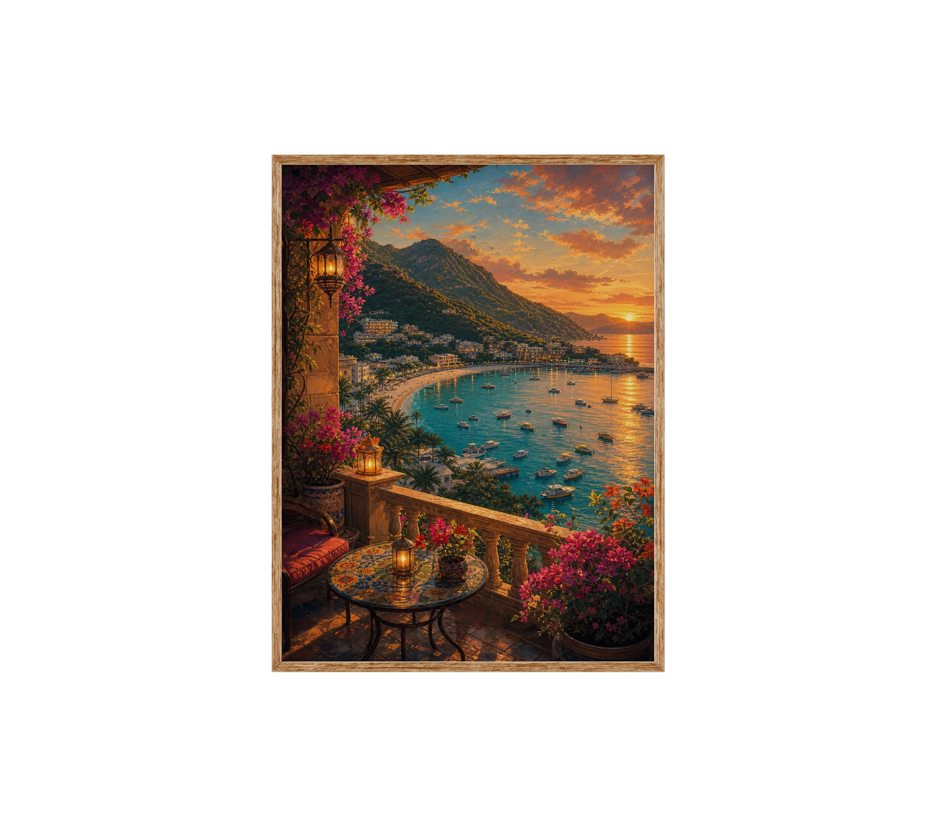 Sunset Bay Terrace Cafe poster print preview by Seji Art