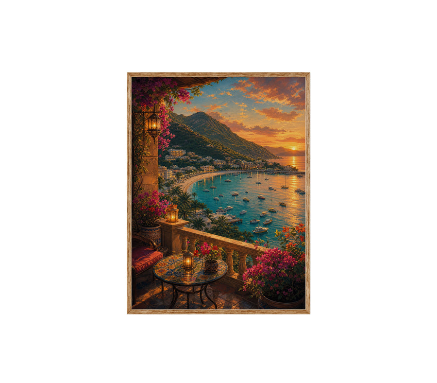 Sunset Bay Terrace Cafe poster print preview by Seji Art