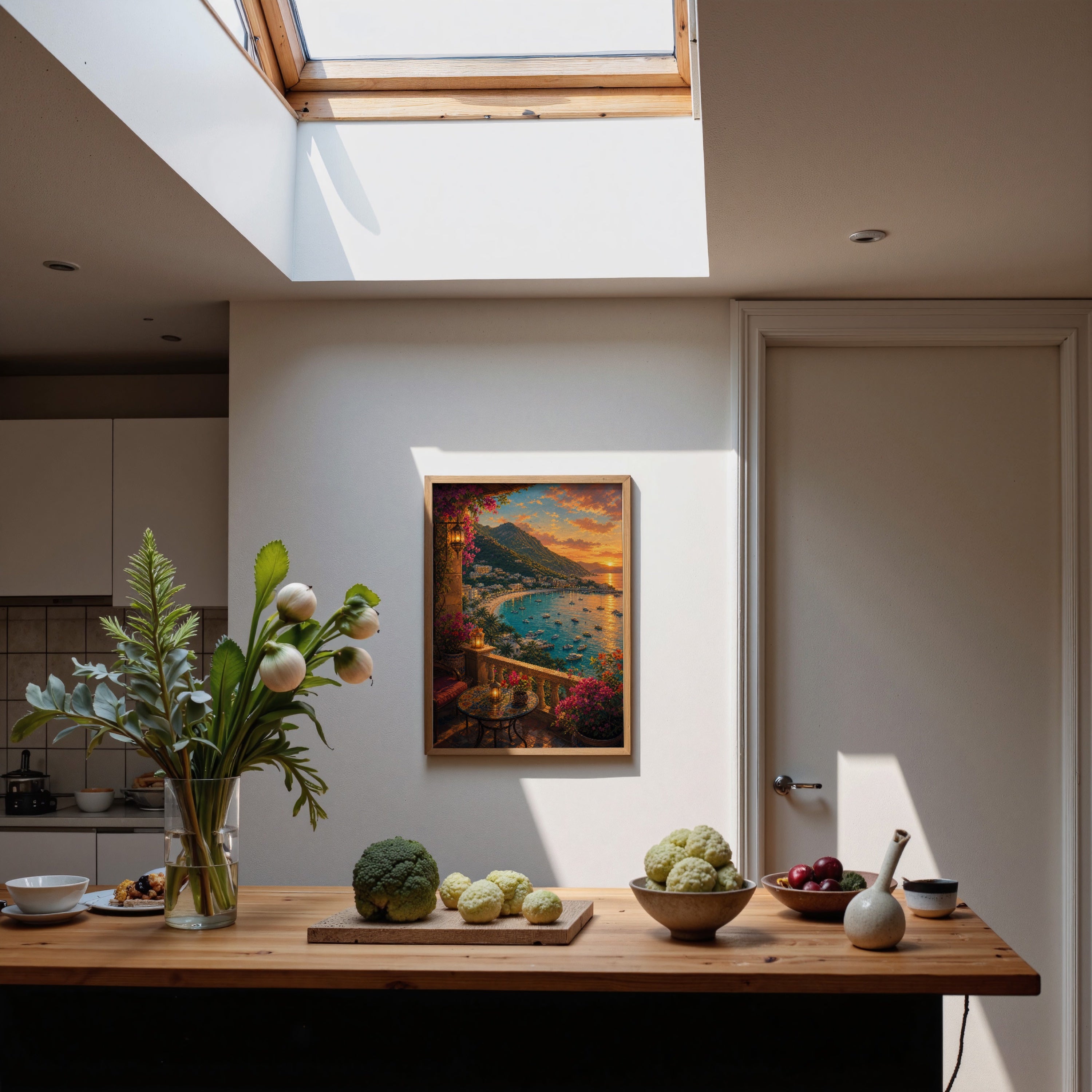 Sunset Bay Terrace Cafe poster wall art mockup by Seji Art