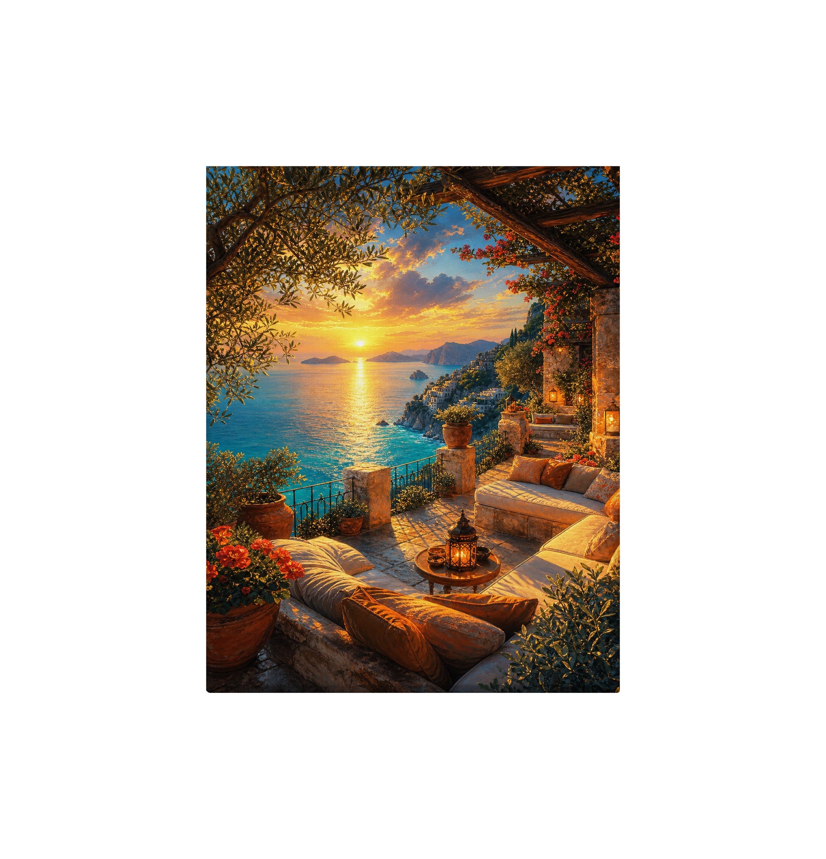 Sunset Cove Lounge Terrace canvas wall art preview by Seji Art