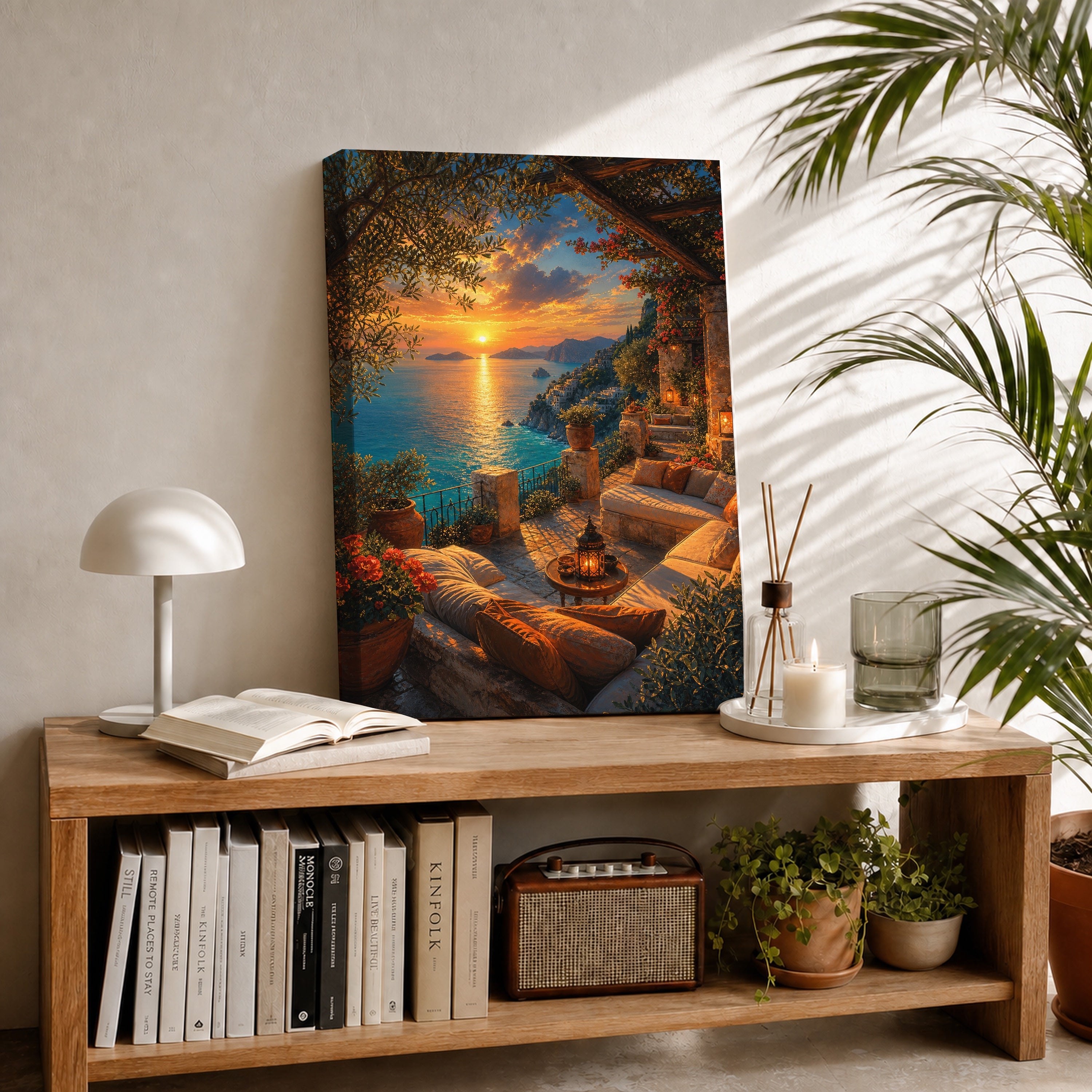 Sunset Cove Lounge Terrace canvas room mockup by Seji Art