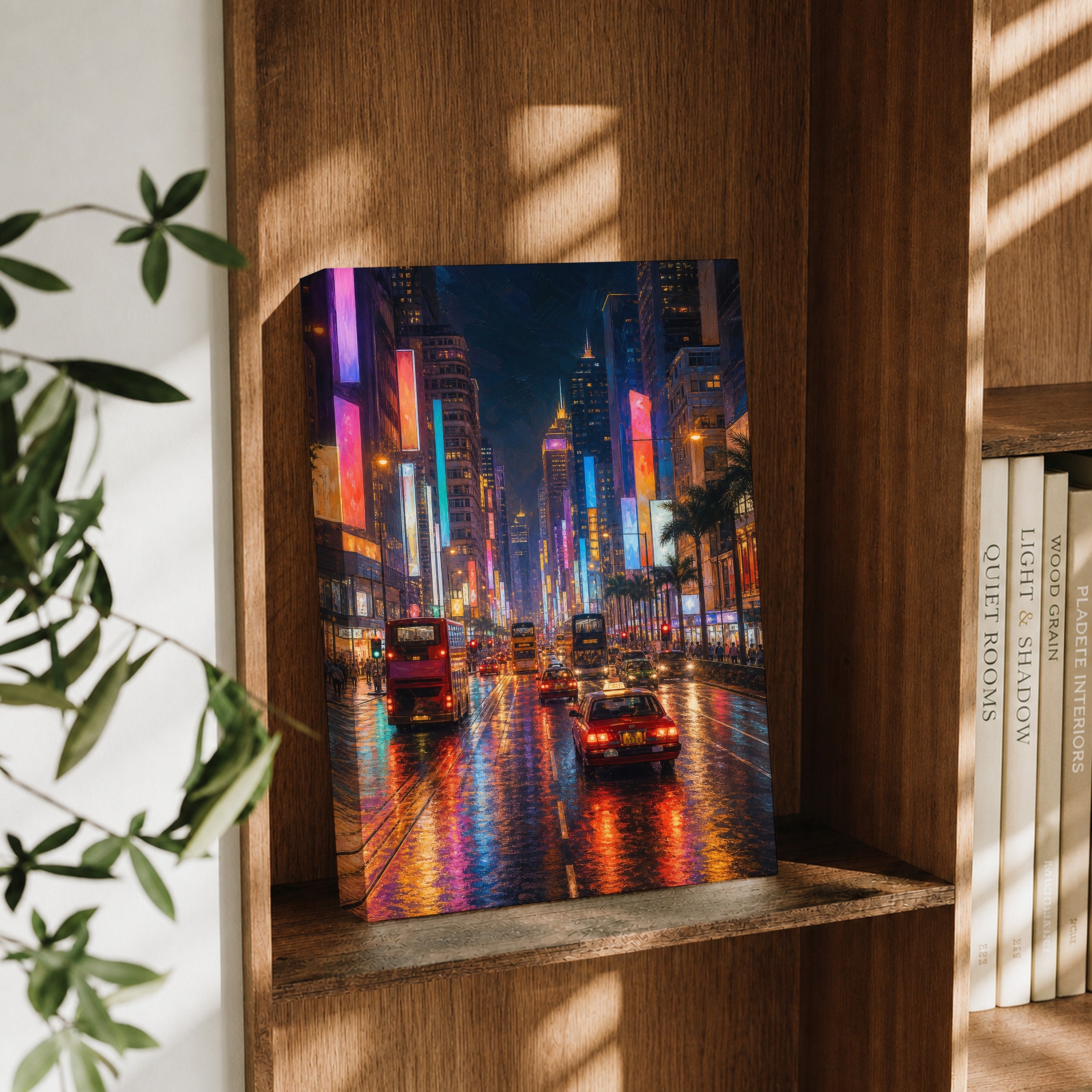 Tokyo Neon Rain Avenue canvas wall art decor mockup by Seji Art