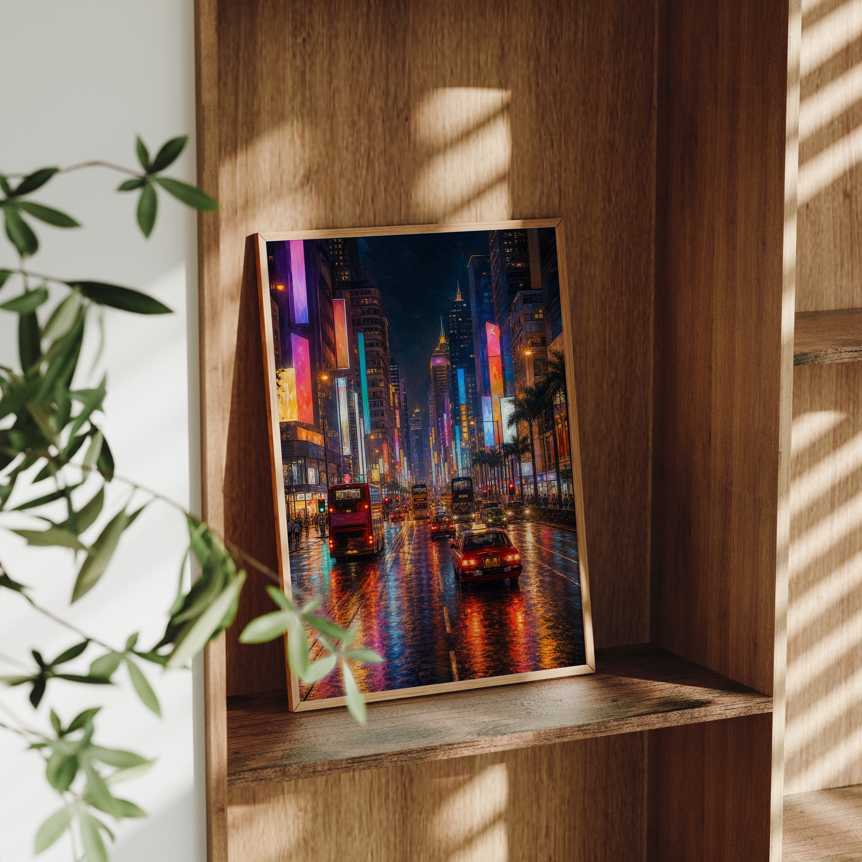Tokyo Neon Rain Avenue poster gallery shelf mockup by Seji Art