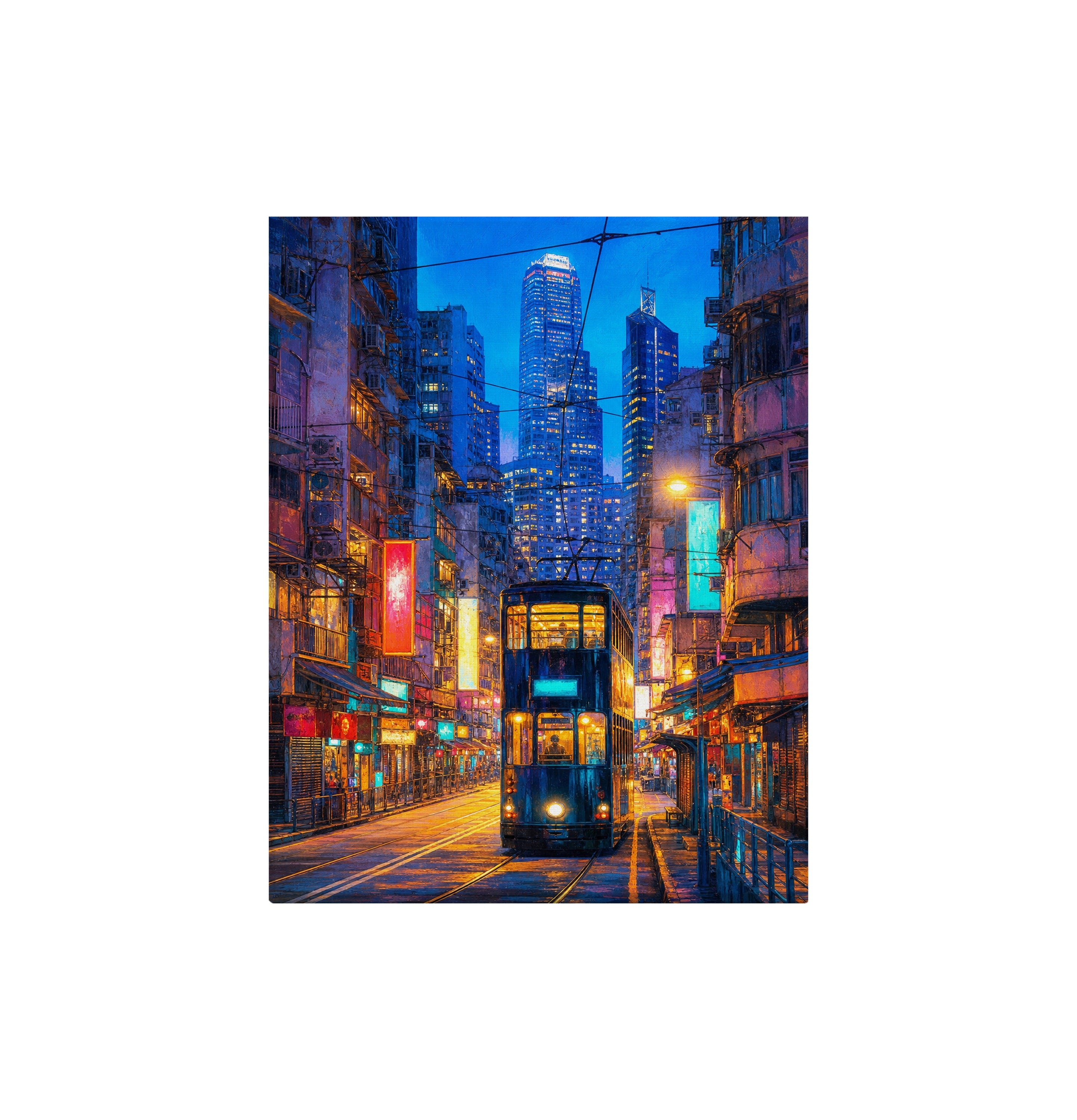 Tokyo Neon Rain Crosswalk canvas wall art preview by Seji Art