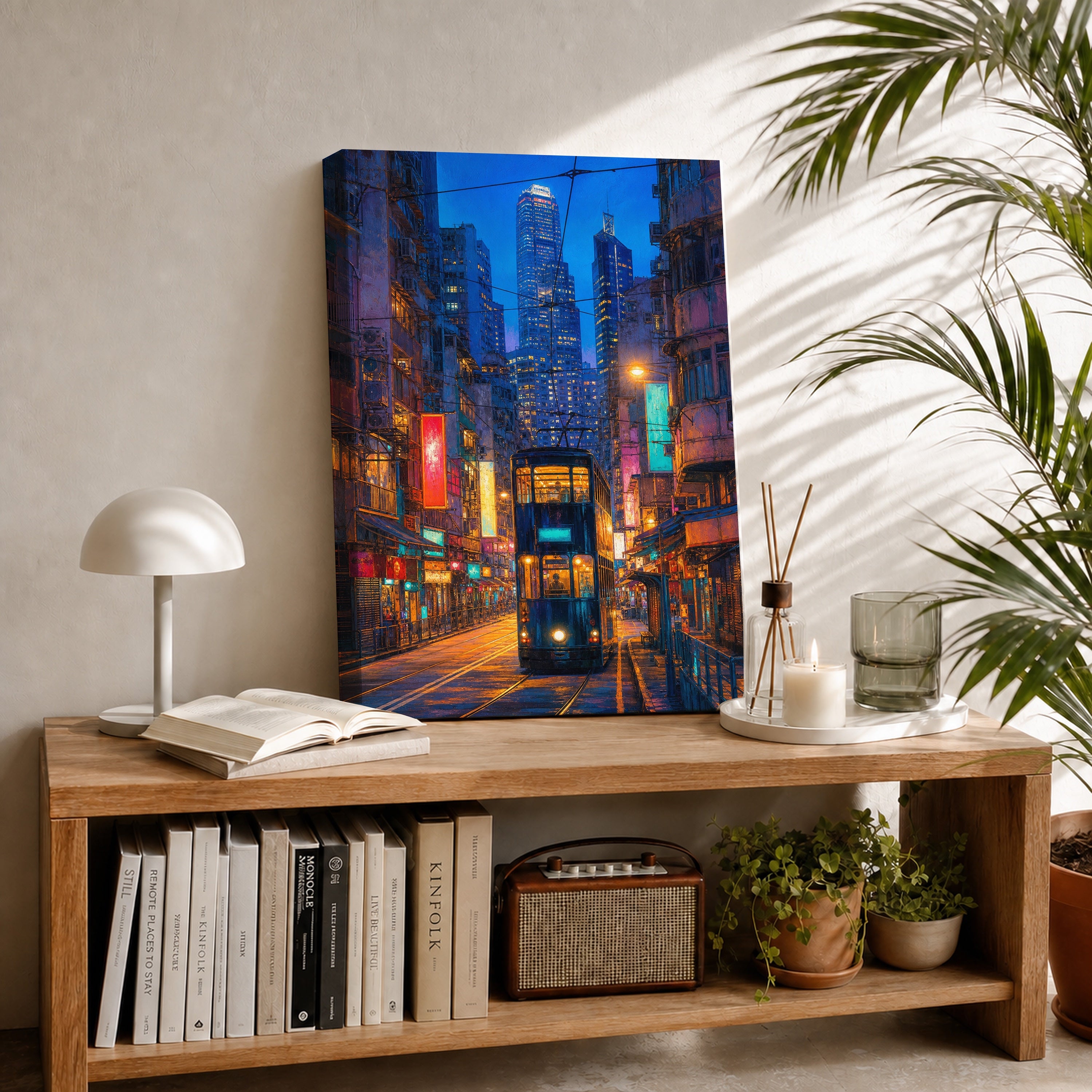 Tokyo Neon Rain Crosswalk canvas room mockup by Seji Art