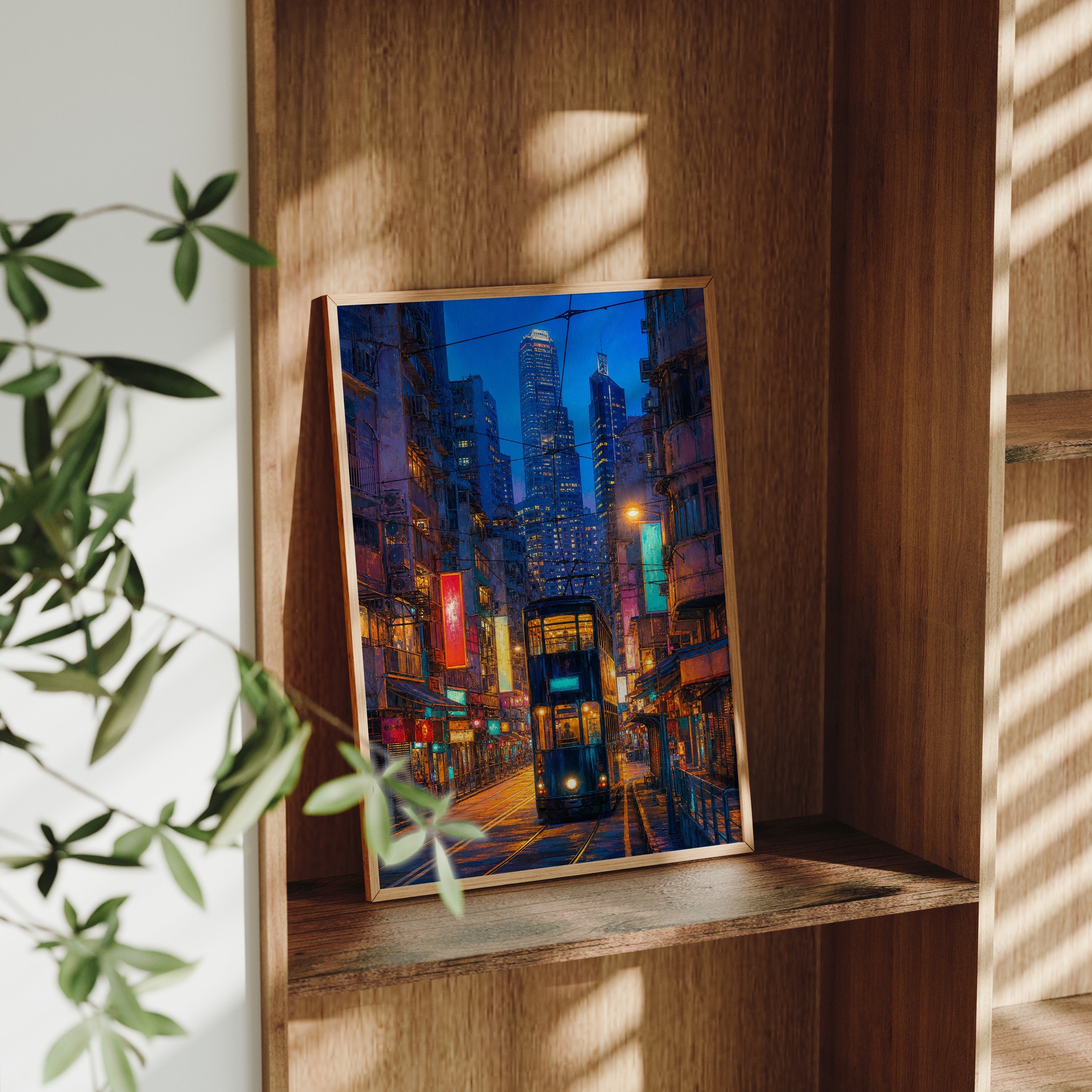 Tokyo Neon Rain Crosswalk poster gallery shelf mockup by Seji Art