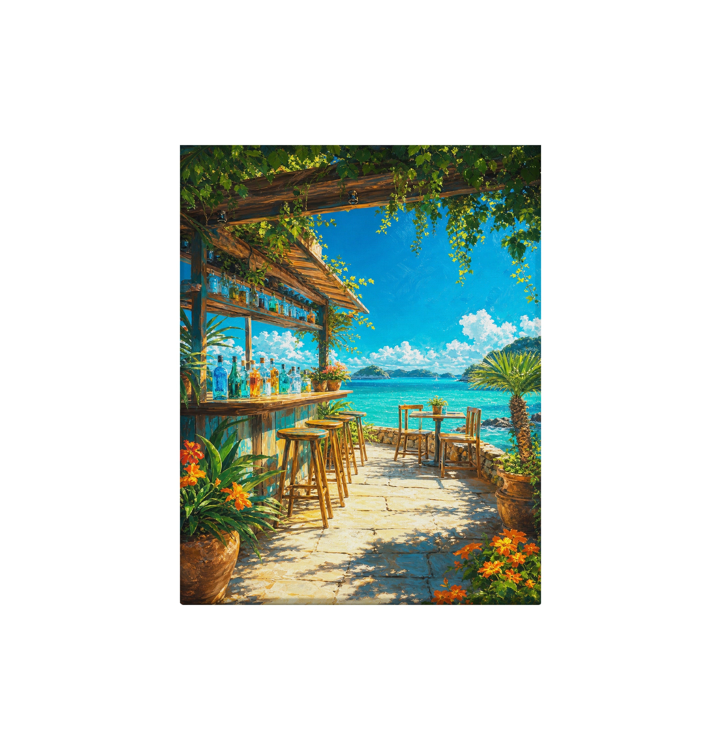 Tropical Beachside Cafe Terrace canvas wall art preview by Seji Art