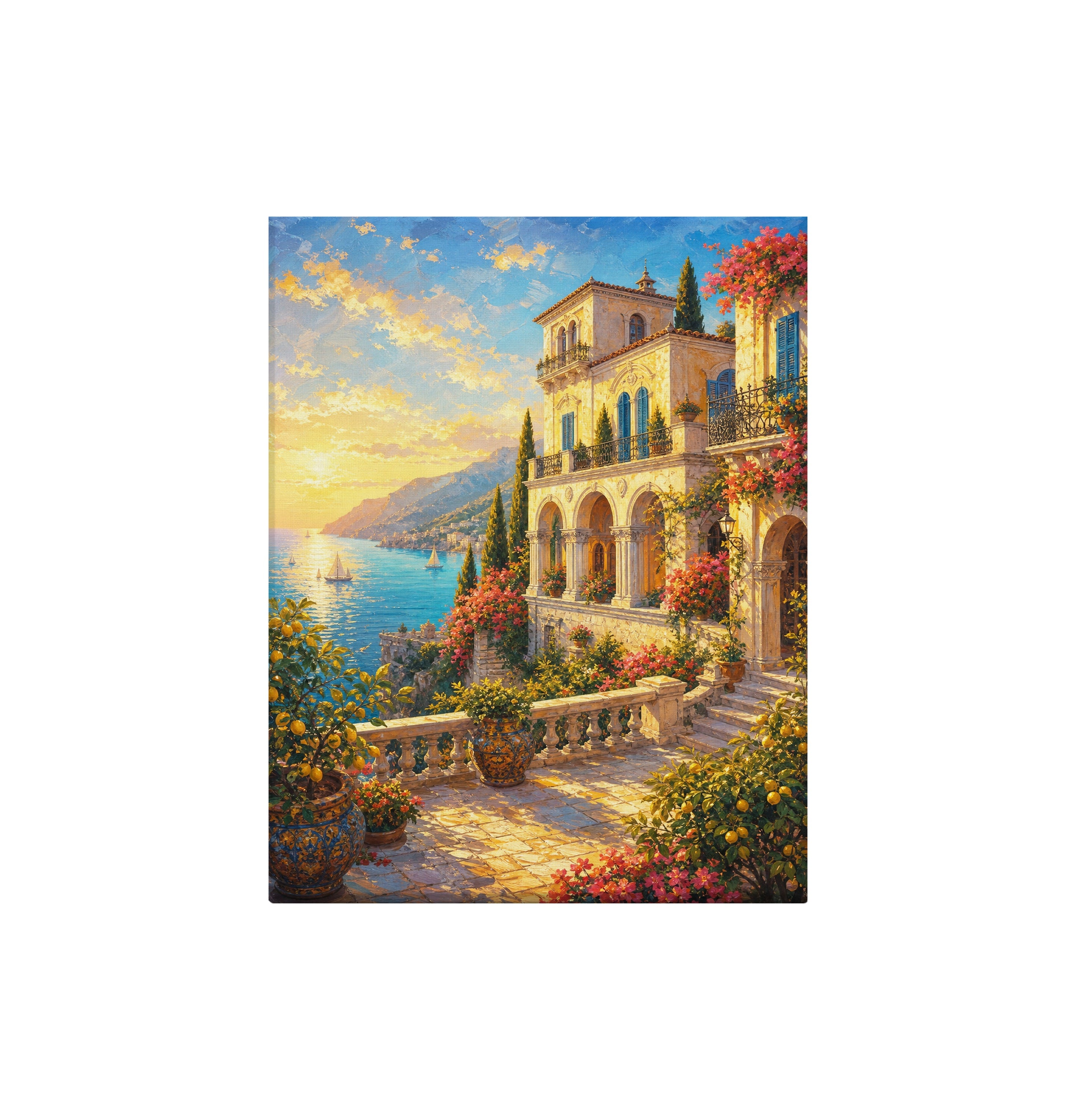 Tuscan Hillside Villa Garden canvas wall art preview by Seji Art