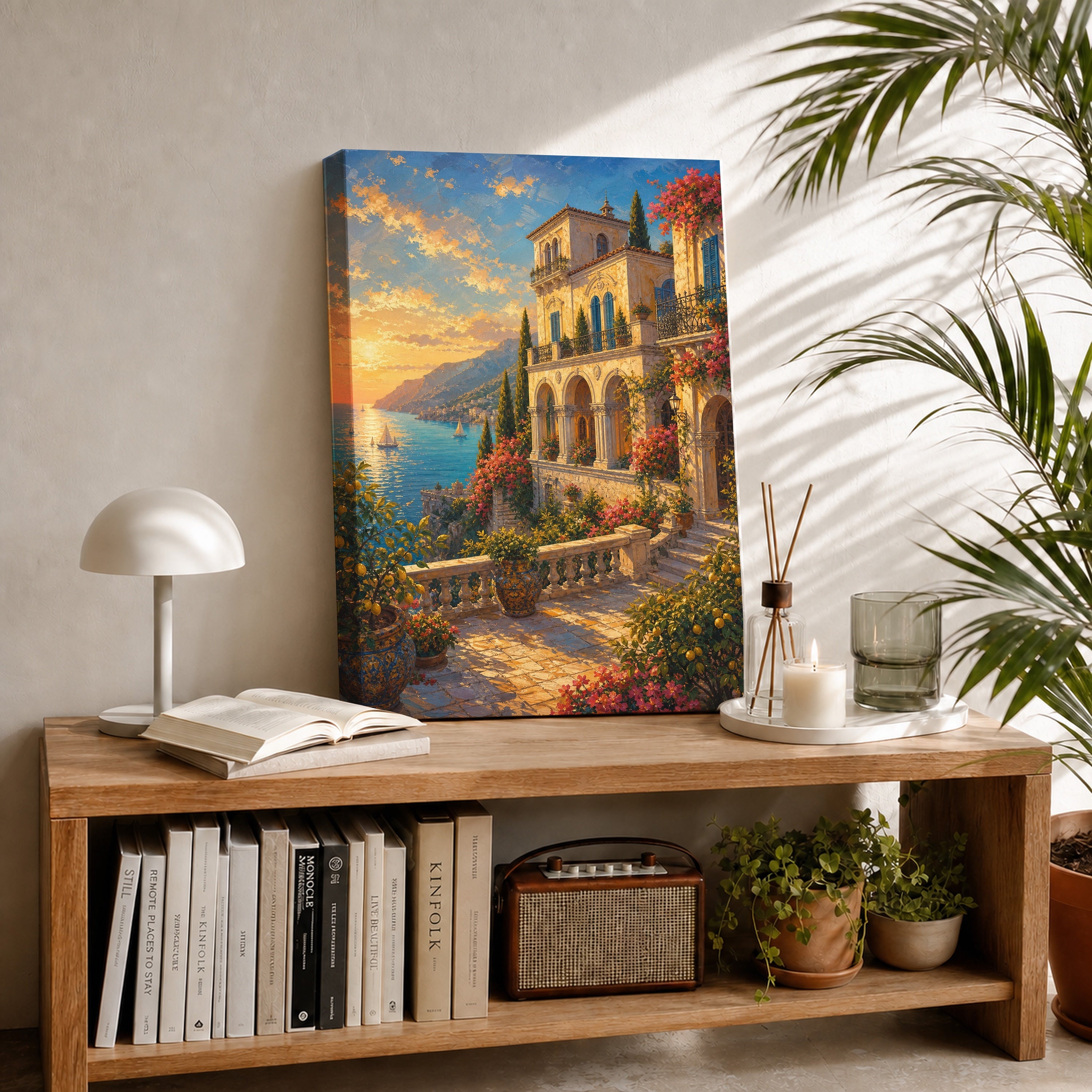 Tuscan Hillside Villa Garden canvas room mockup by Seji Art