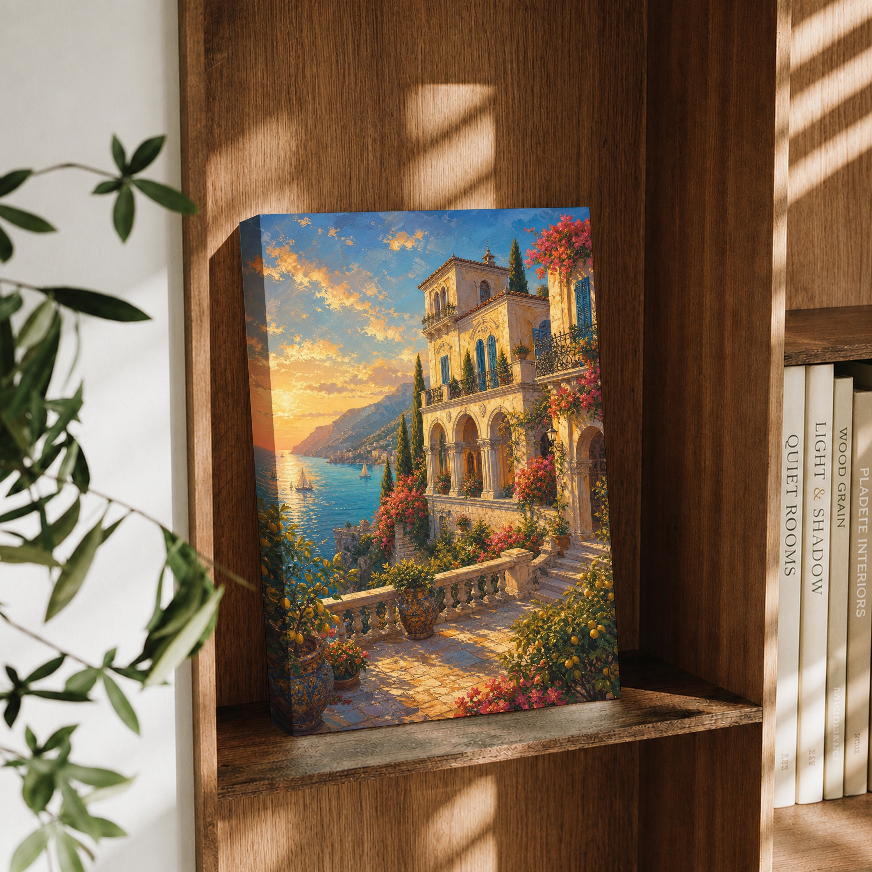 Tuscan Hillside Villa Garden canvas wall art decor mockup by Seji Art