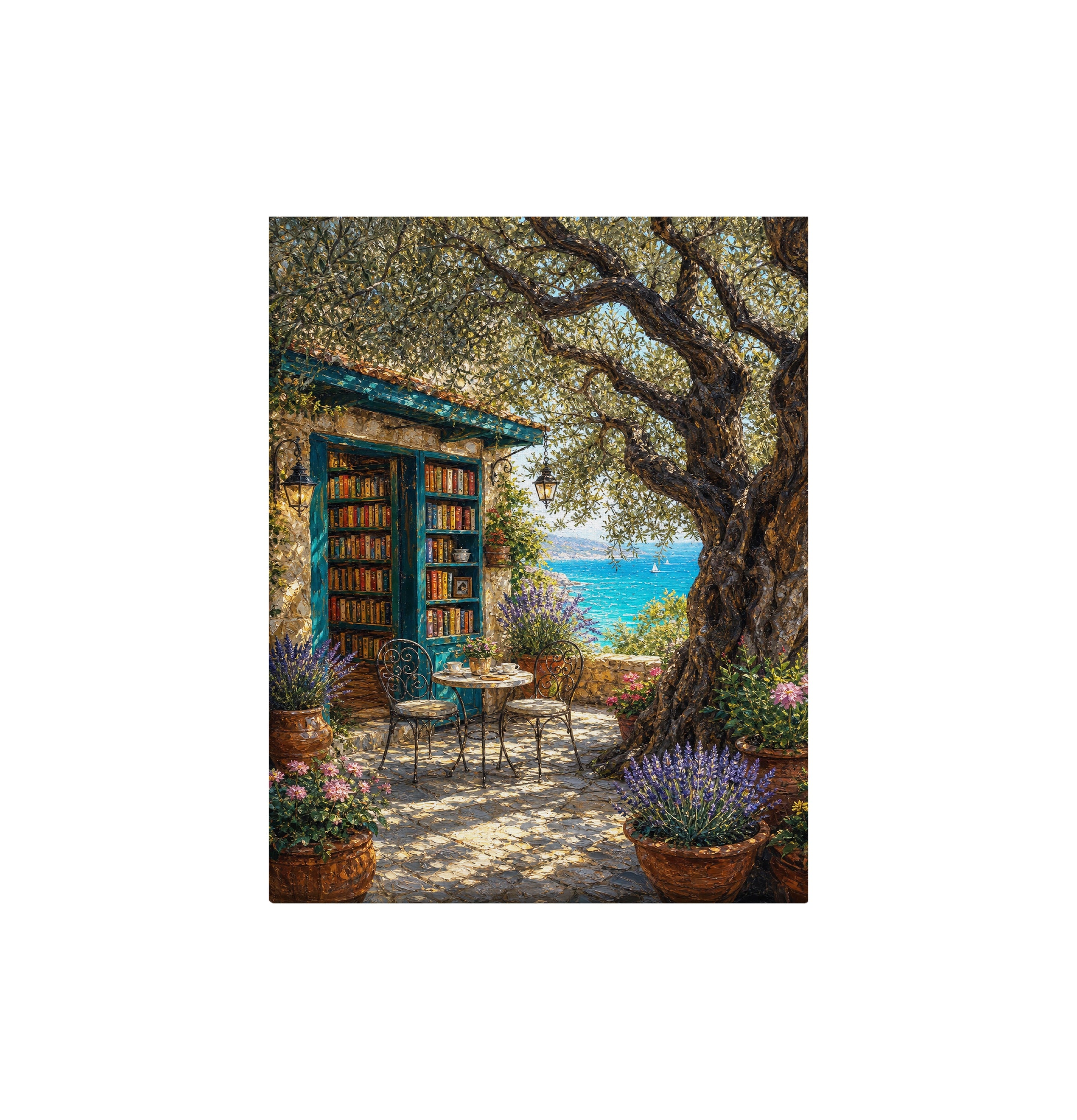 Tuscan Stone Cottage Courtyard canvas wall art preview by Seji Art