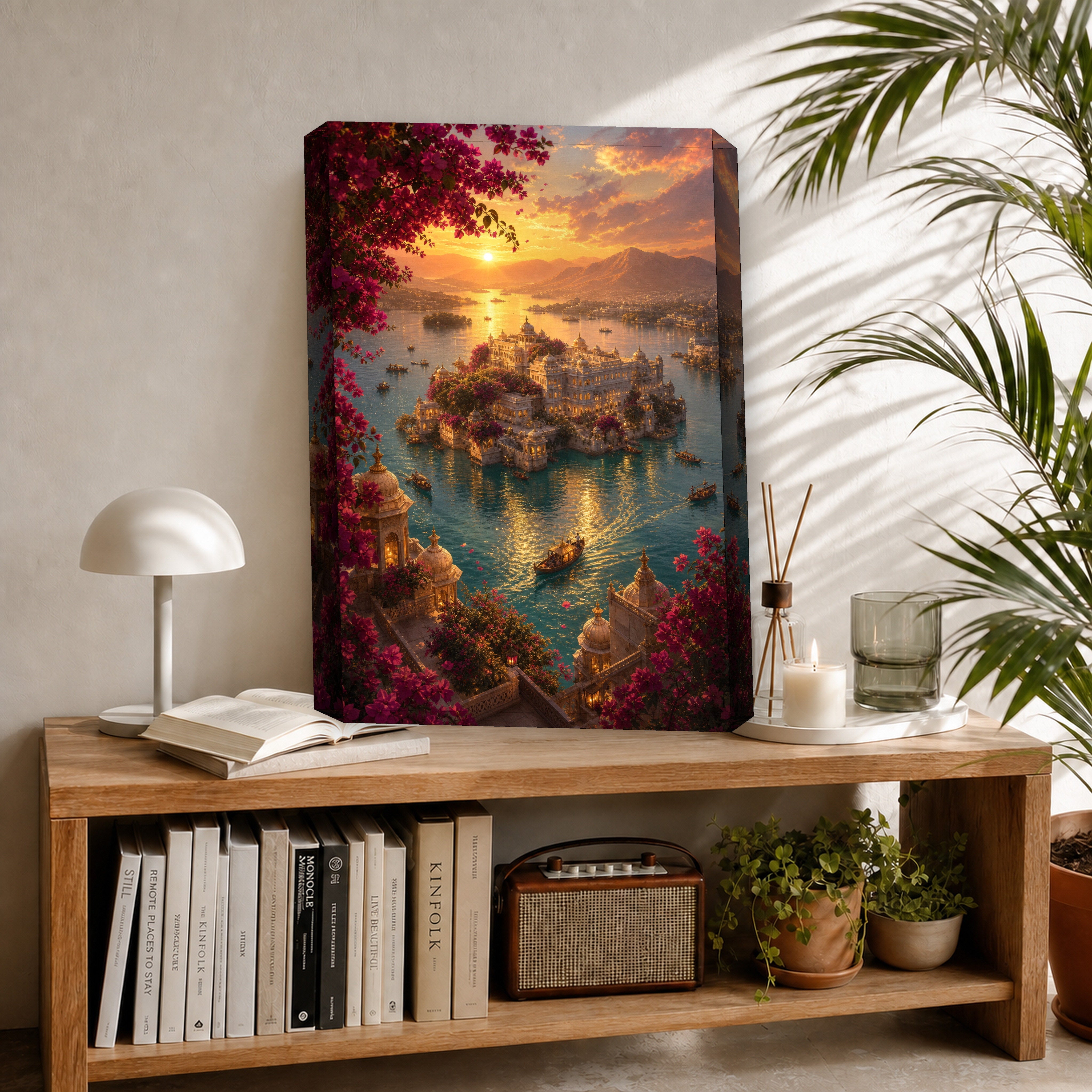 Udaipur Aerial Palace Island canvas room mockup by Seji Art