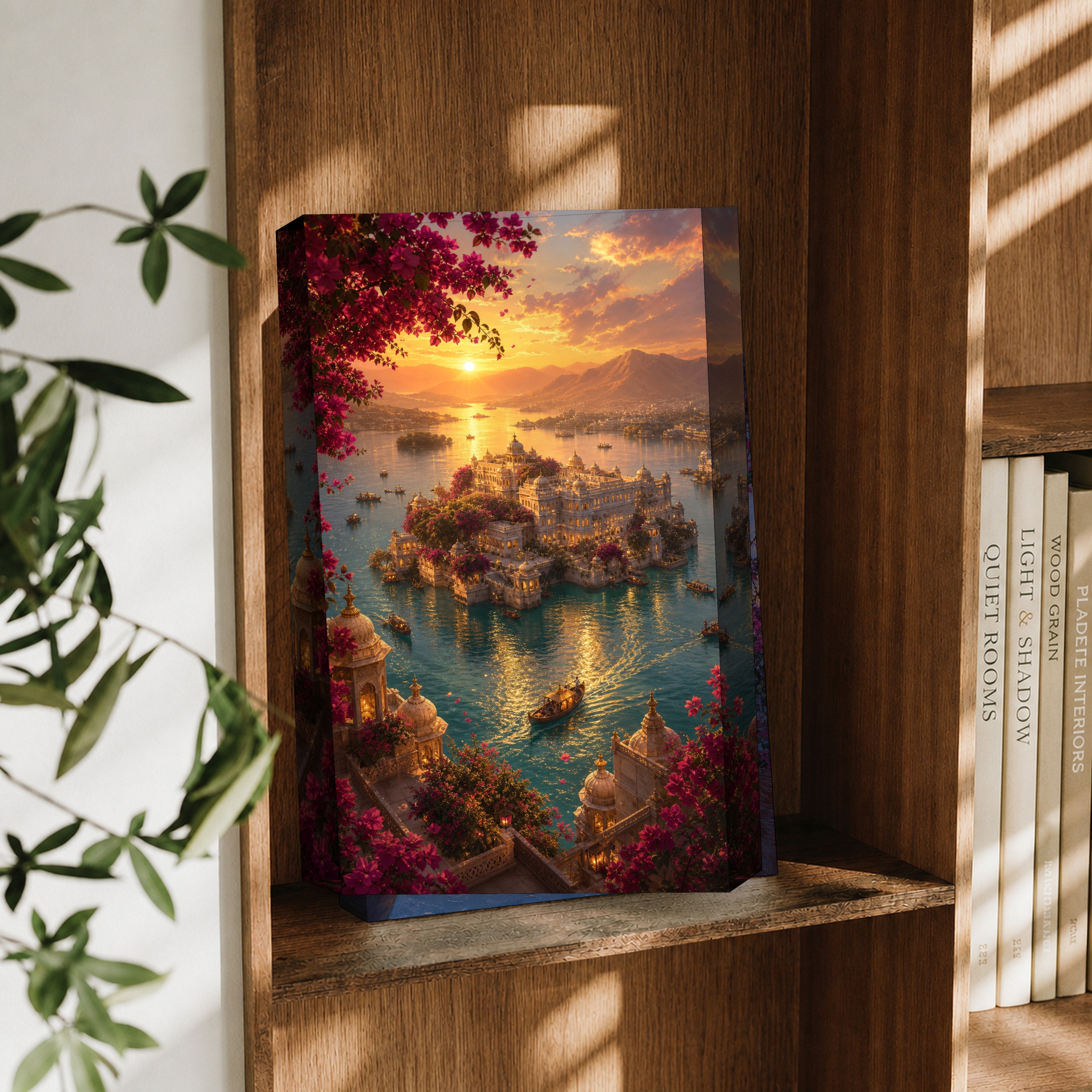 Udaipur Aerial Palace Island canvas wall art decor mockup by Seji Art