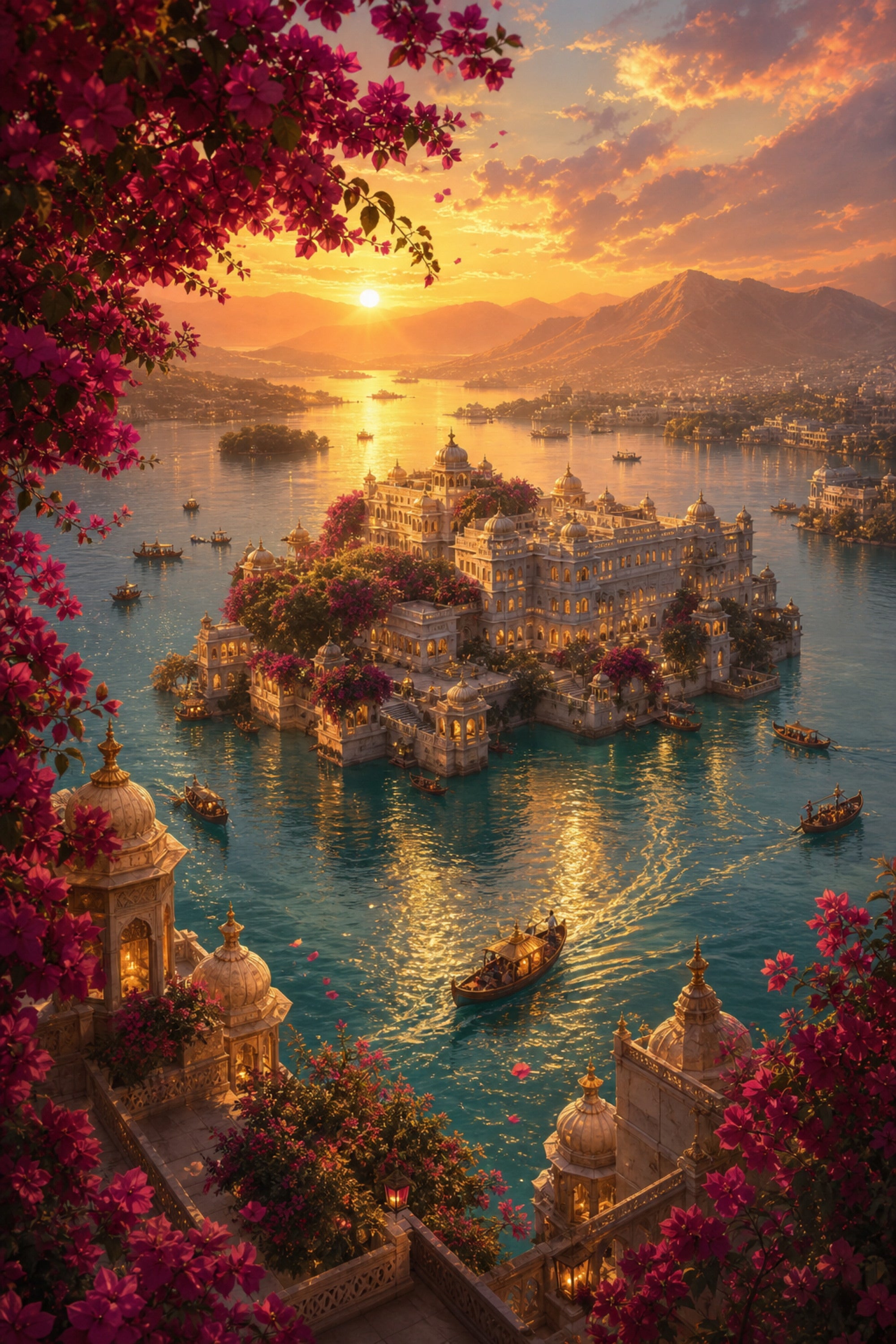 Udaipur Aerial Palace Island poster print preview by Seji Art