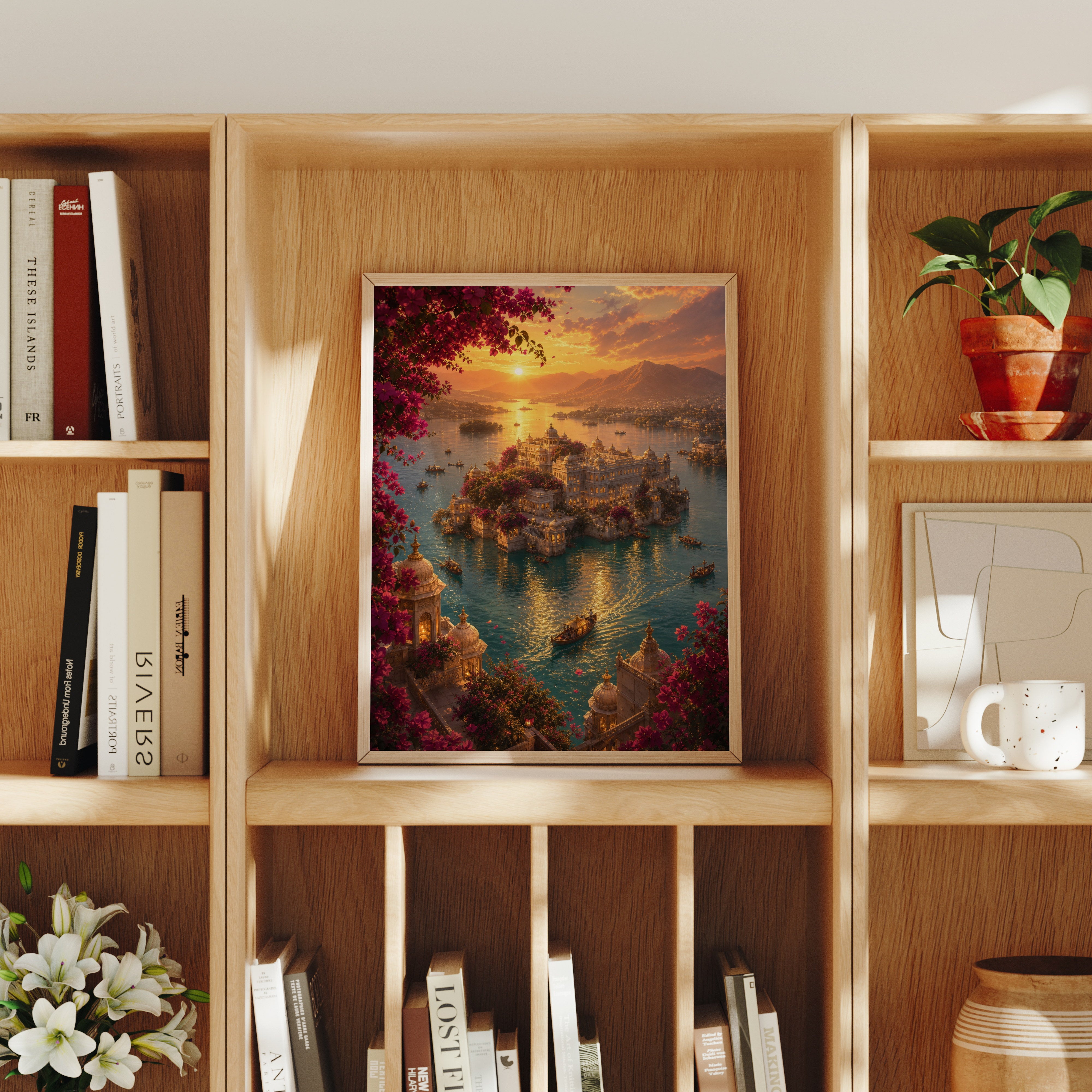 Udaipur Aerial Palace Island poster home decor mockup by Seji Art