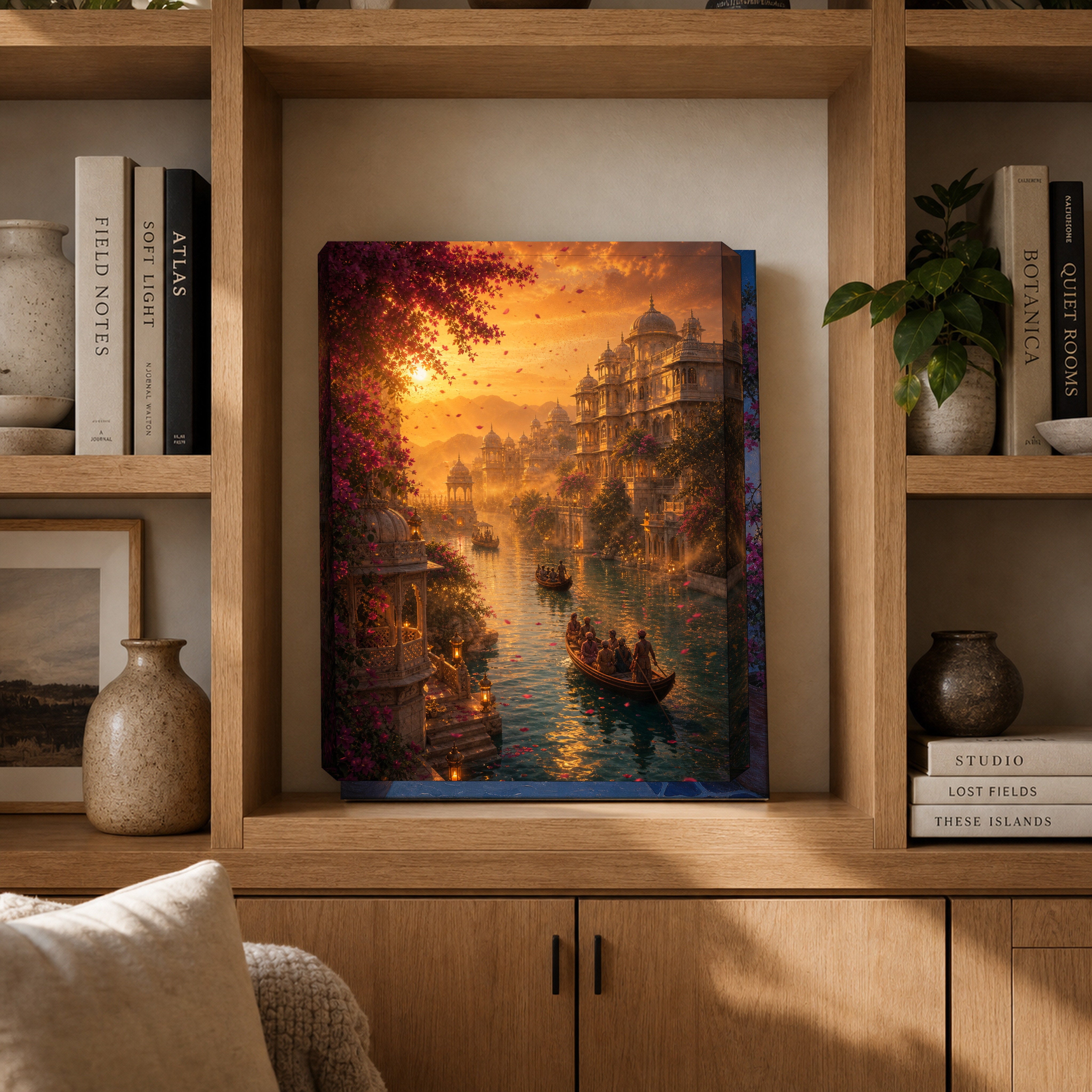 Udaipur Desert Wind Sunset canvas gallery shelf mockup by Seji Art