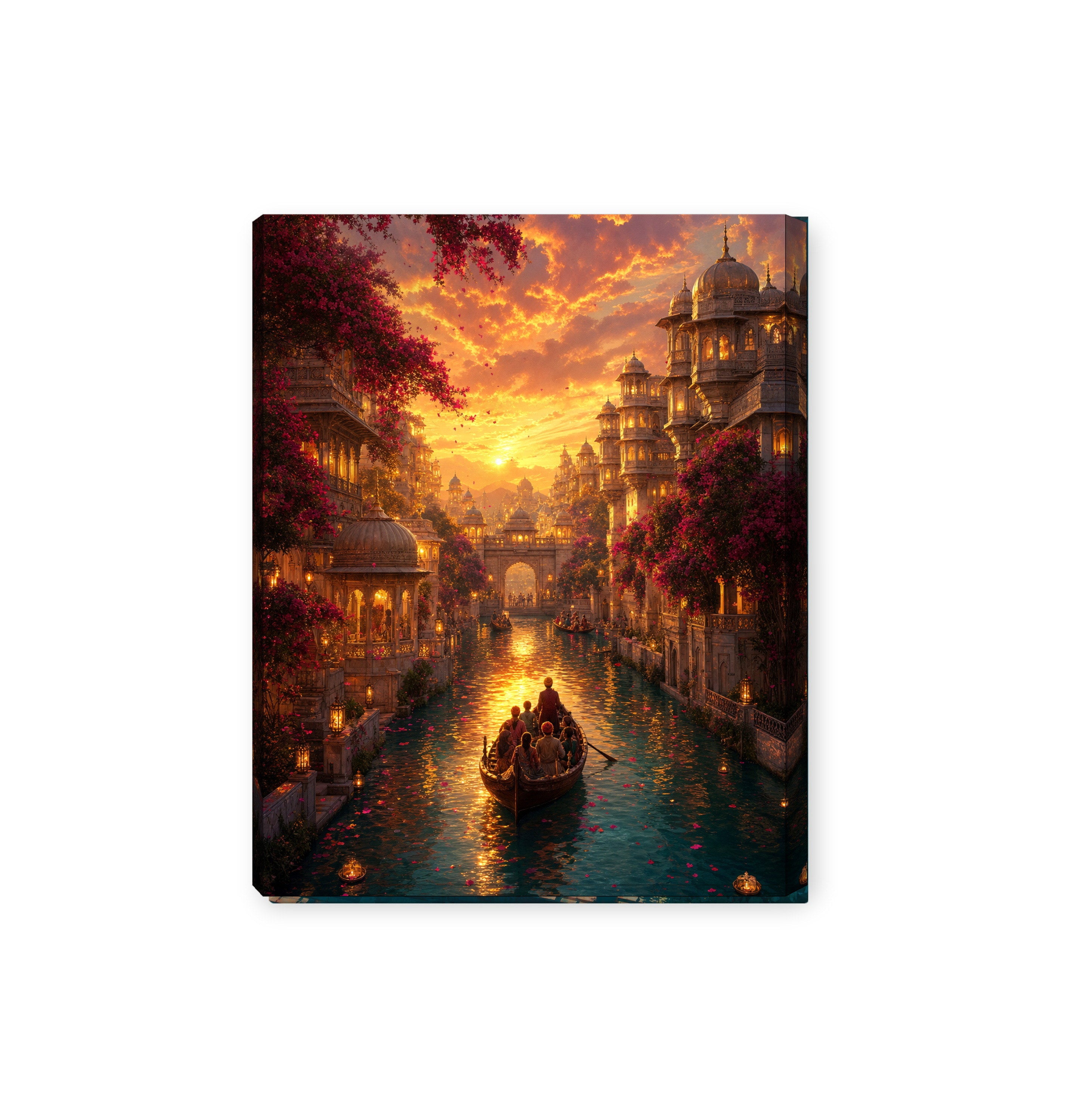 Udaipur Dramatic Sunset Palace canvas wall art preview by Seji Art