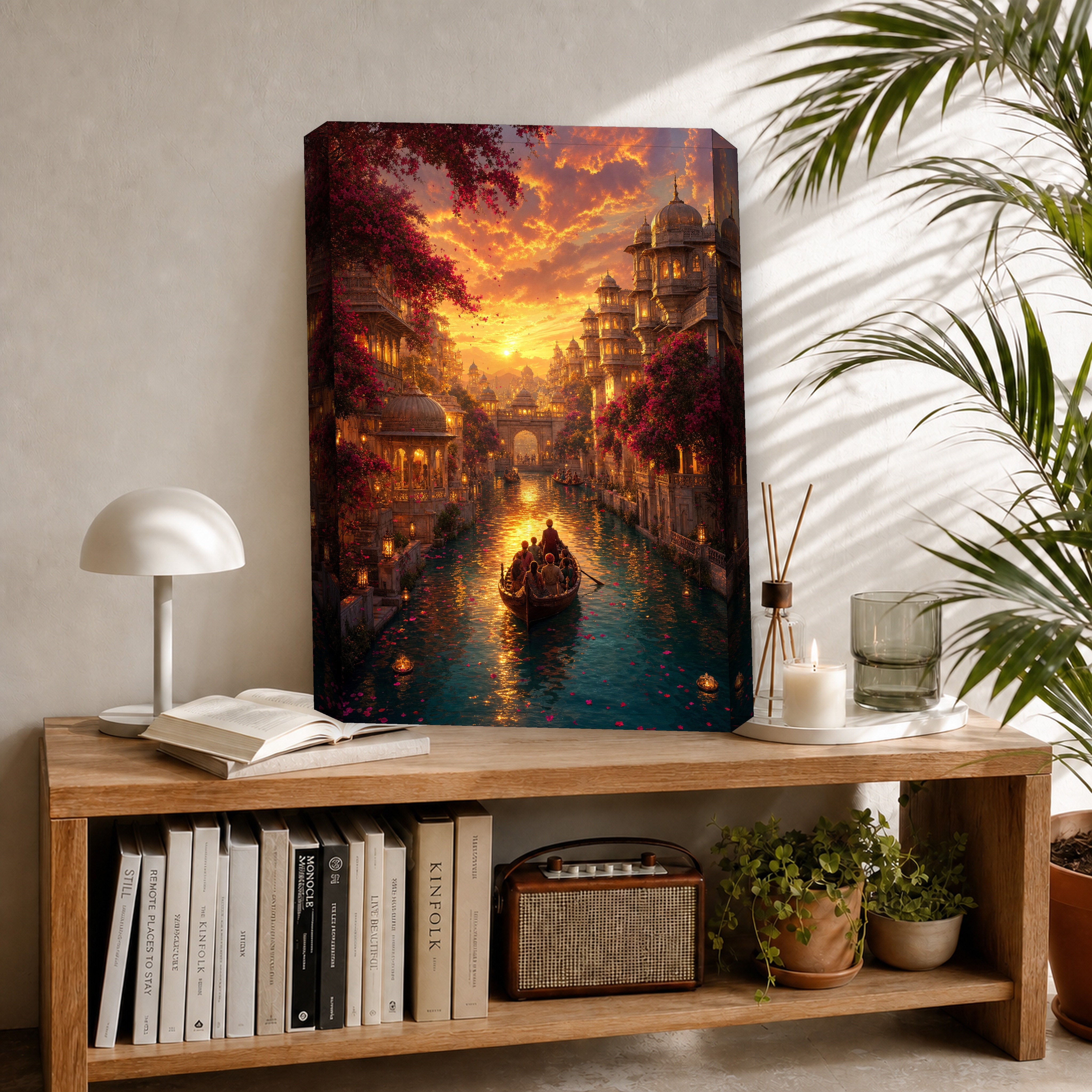 Udaipur Dramatic Sunset Palace canvas room mockup by Seji Art