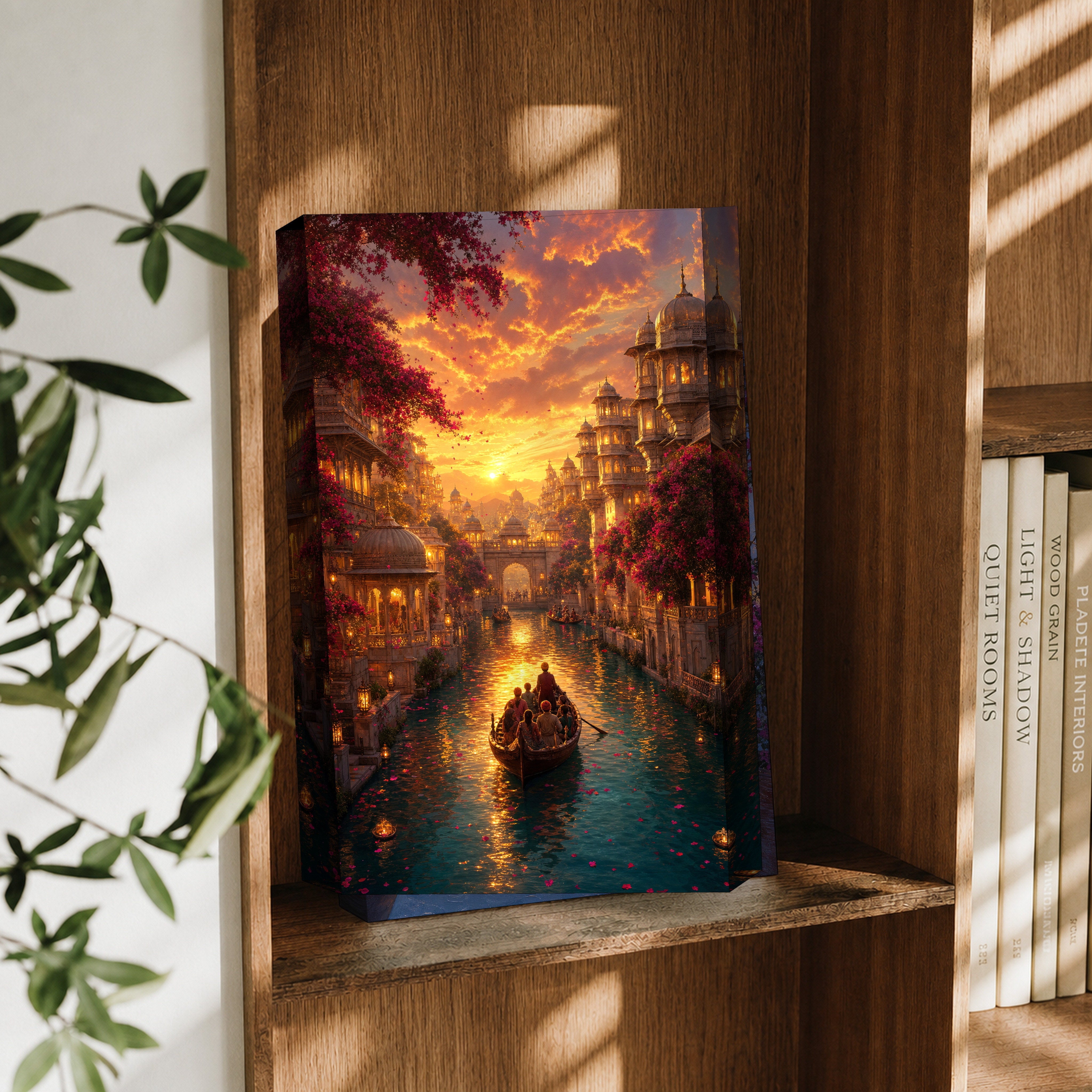 Udaipur Dramatic Sunset Palace canvas wall art decor mockup by Seji Art