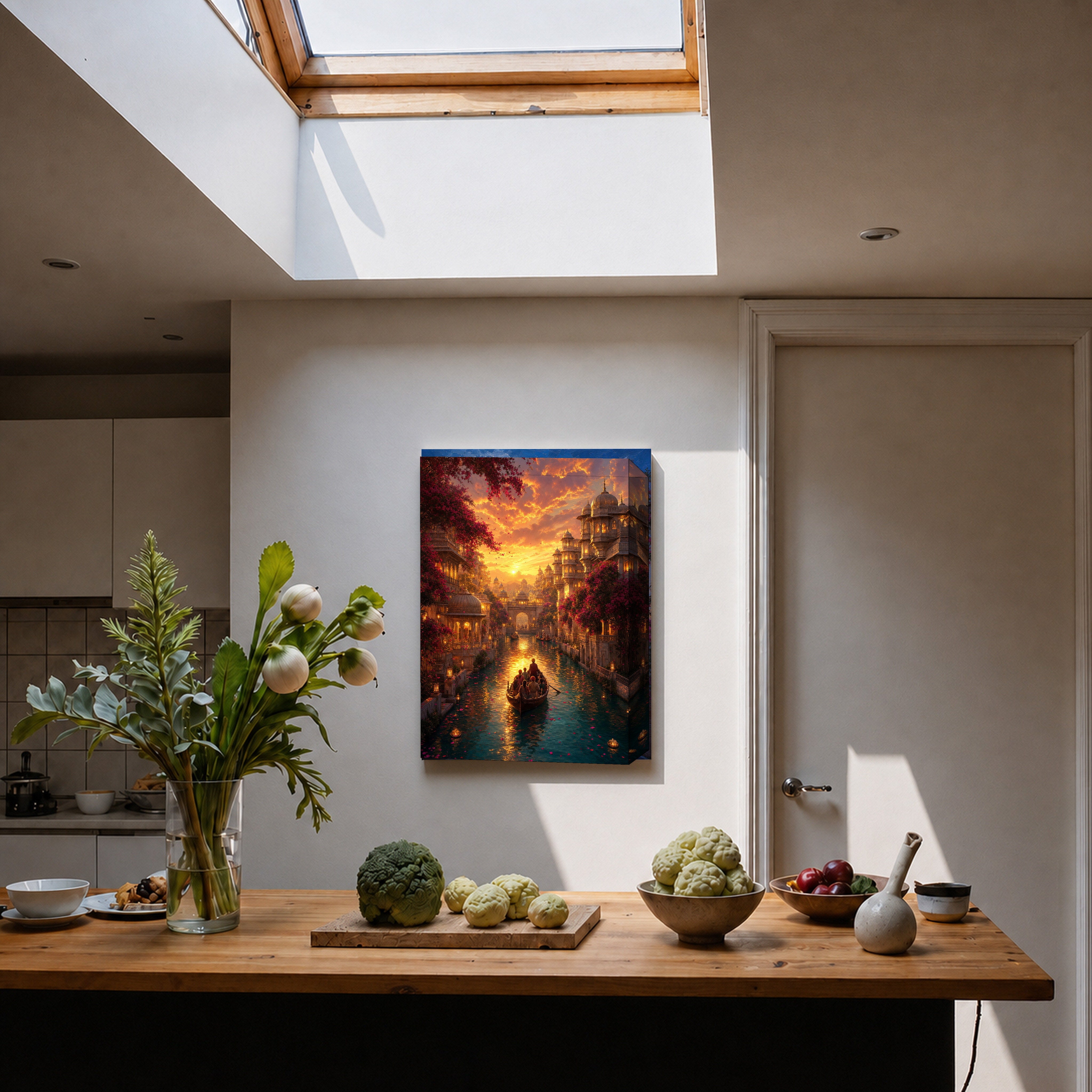 Udaipur Dramatic Sunset Palace canvas home decor mockup by Seji Art