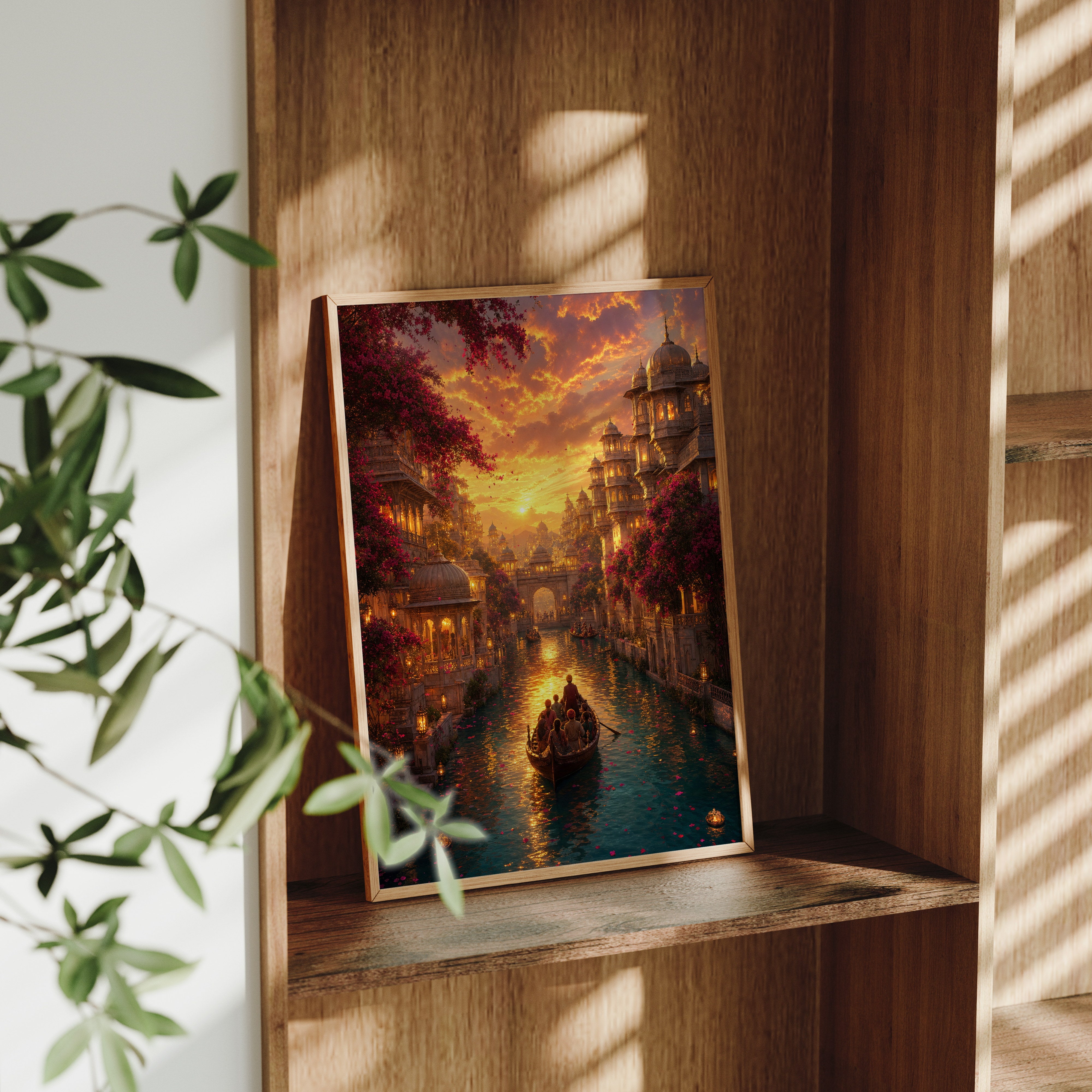 Udaipur Dramatic Sunset Palace poster framed room mockup by Seji Art