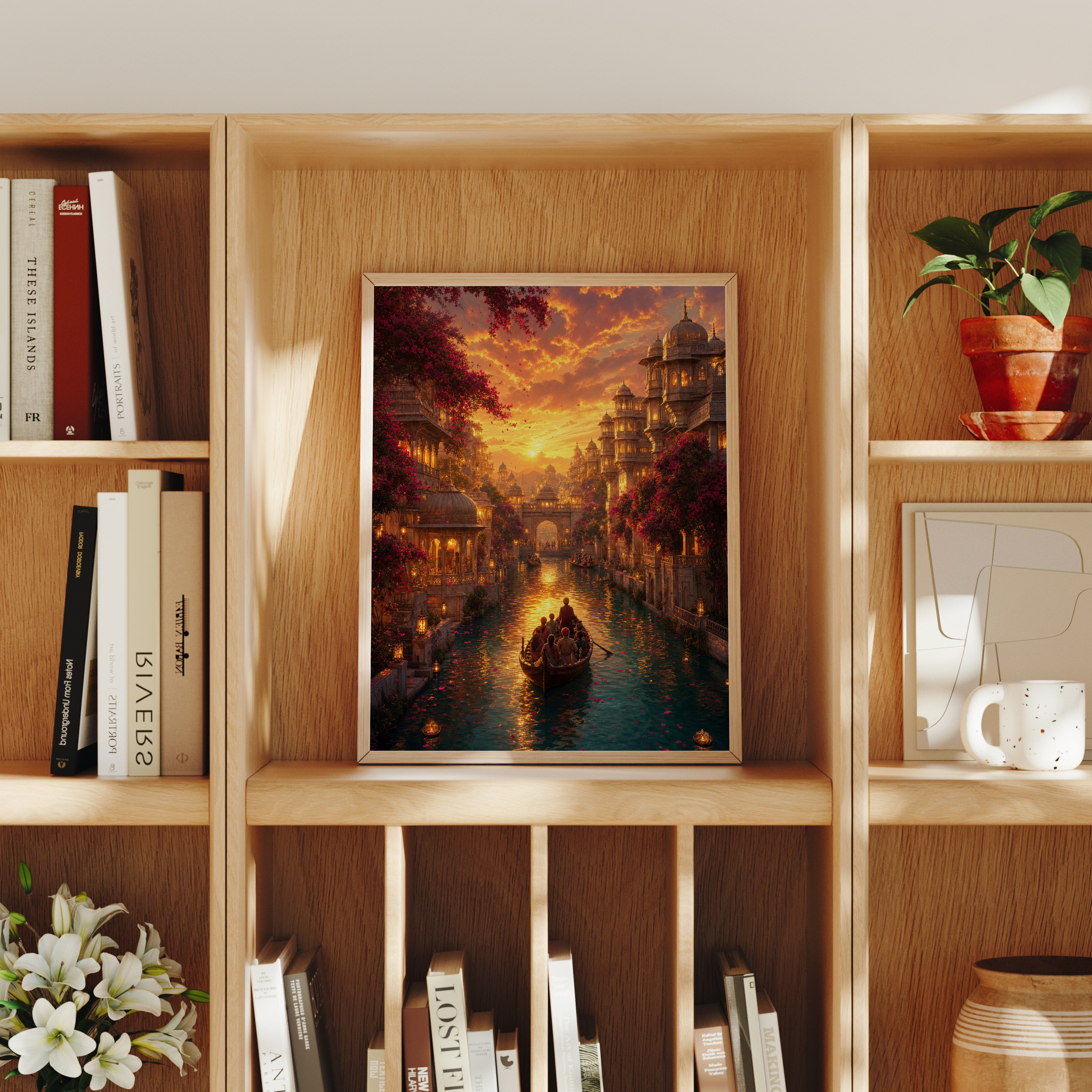 Udaipur Dramatic Sunset Palace poster home decor mockup by Seji Art