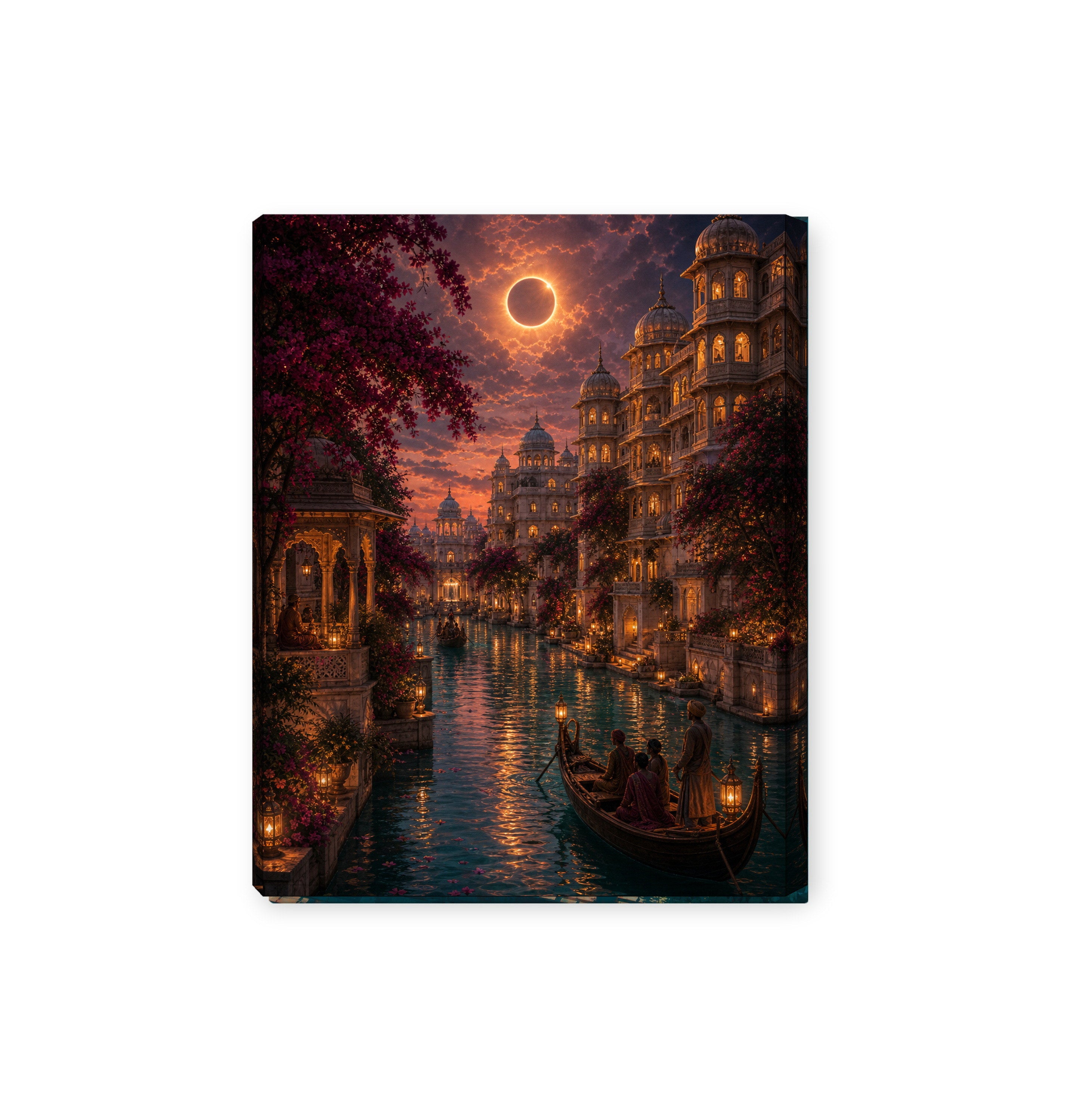 Udaipur Eclipse Twilight Palace canvas wall art preview by Seji Art