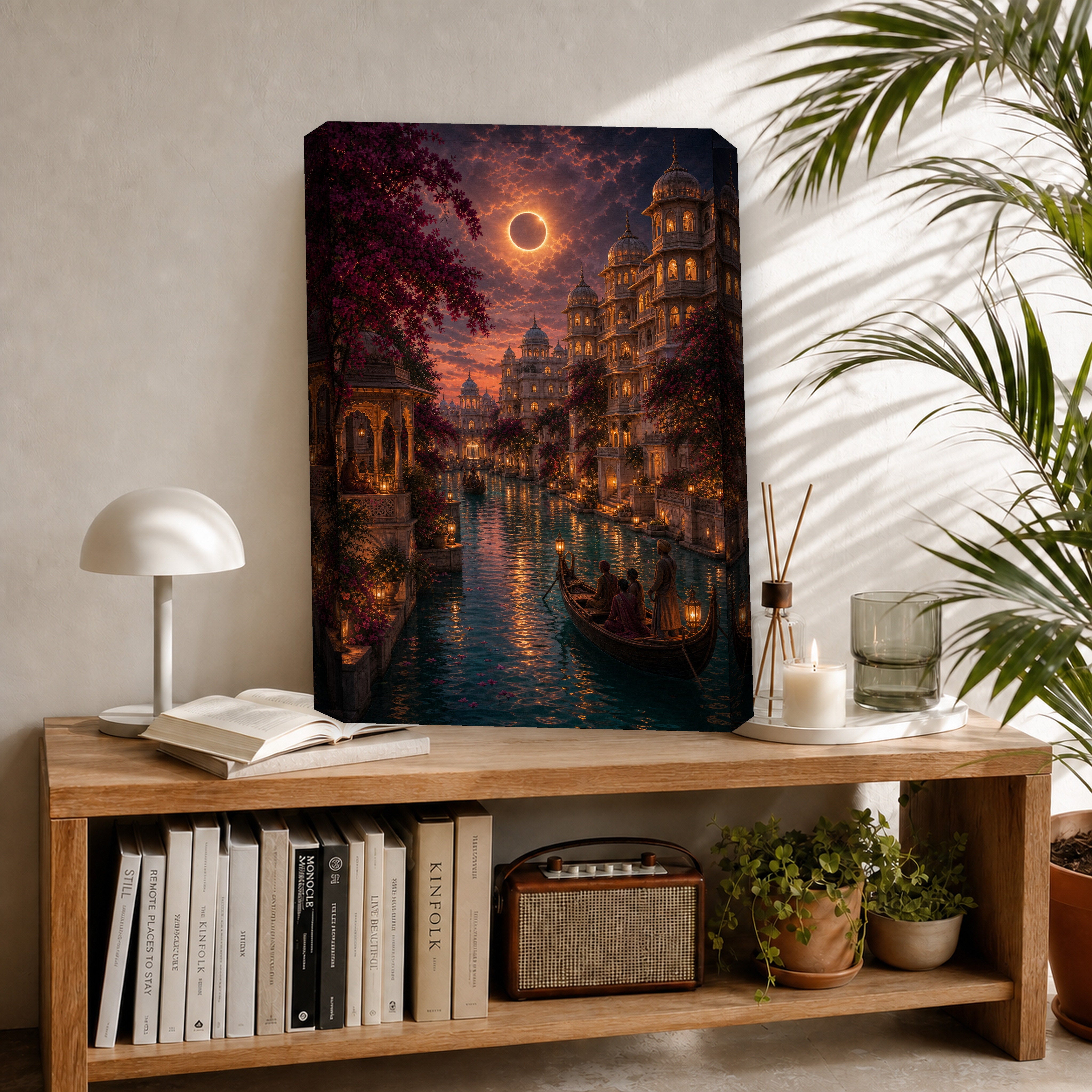 Udaipur Eclipse Twilight Palace canvas room mockup by Seji Art