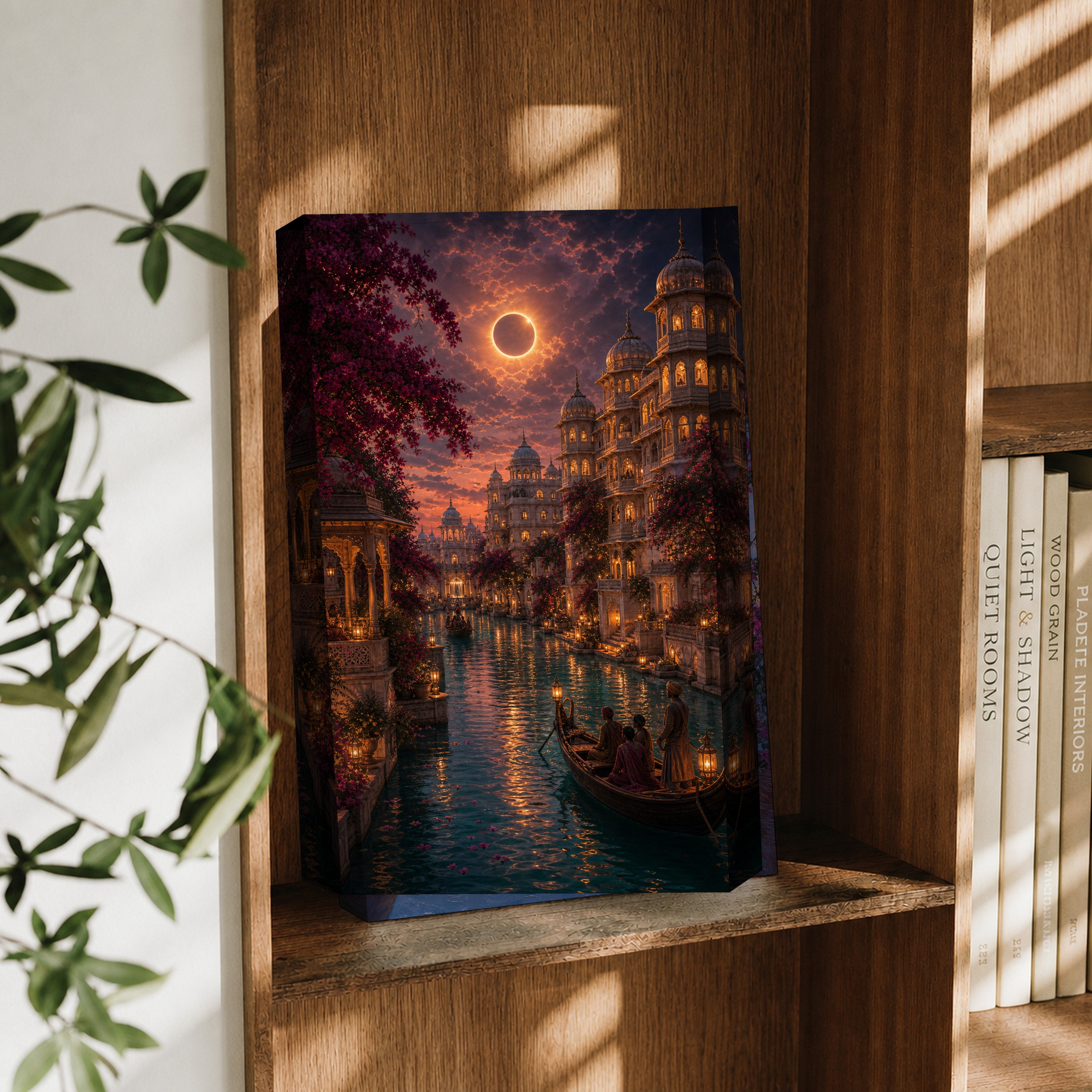 Udaipur Eclipse Twilight Palace canvas wall art decor mockup by Seji Art