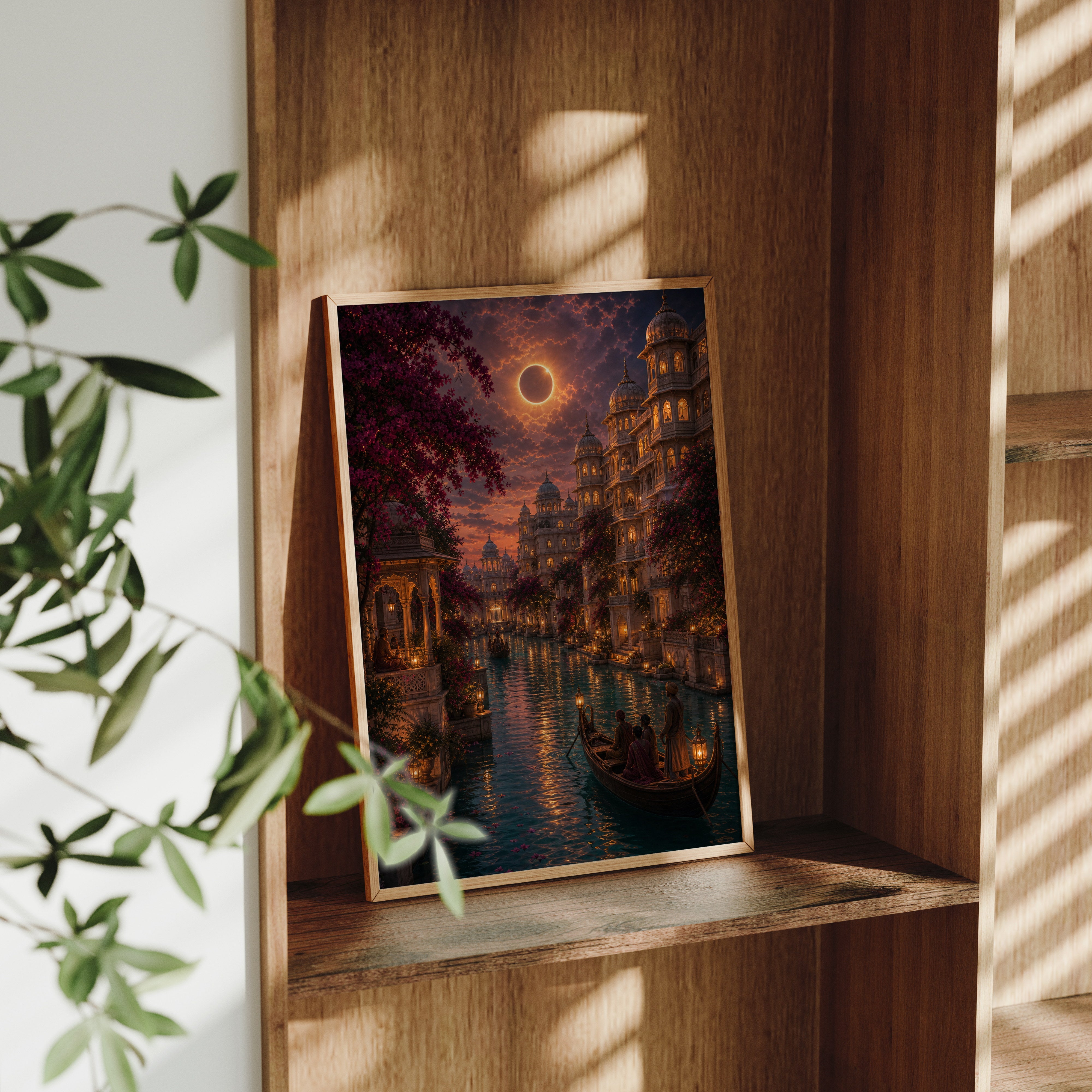 Udaipur Eclipse Twilight Palace poster framed room mockup by Seji Art