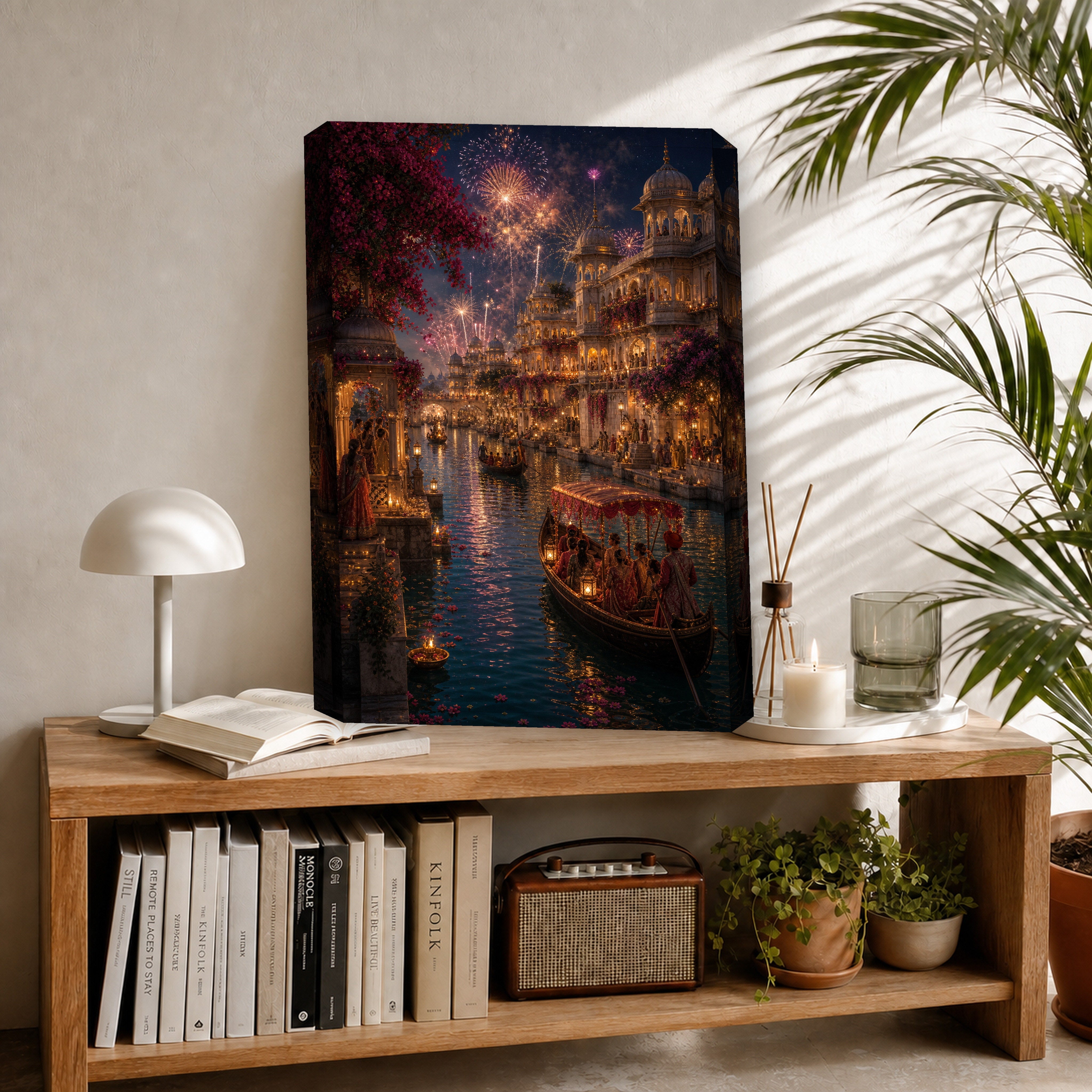 Udaipur Fireworks Wedding Night canvas room mockup by Seji Art