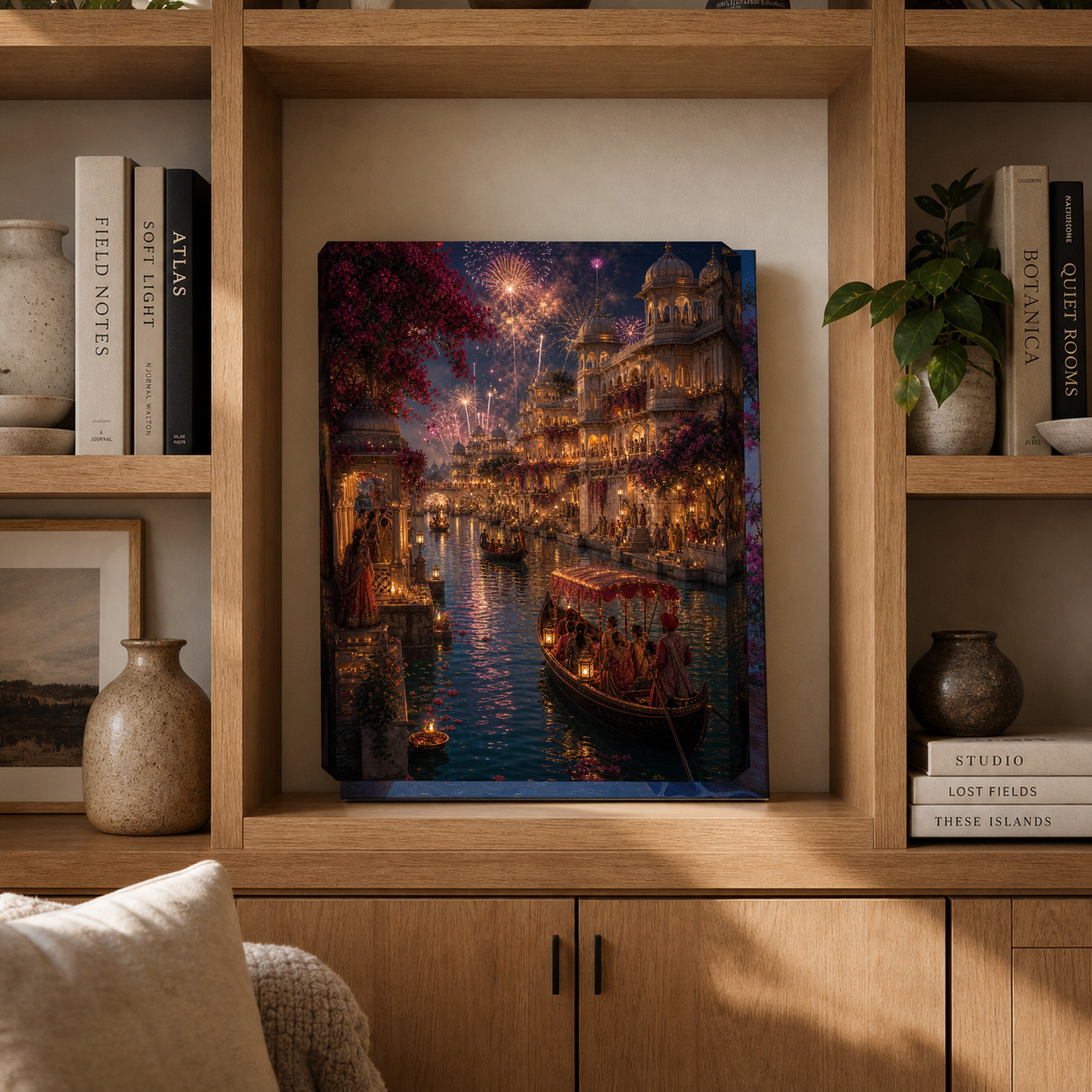 Udaipur Fireworks Wedding Night canvas gallery shelf mockup by Seji Art