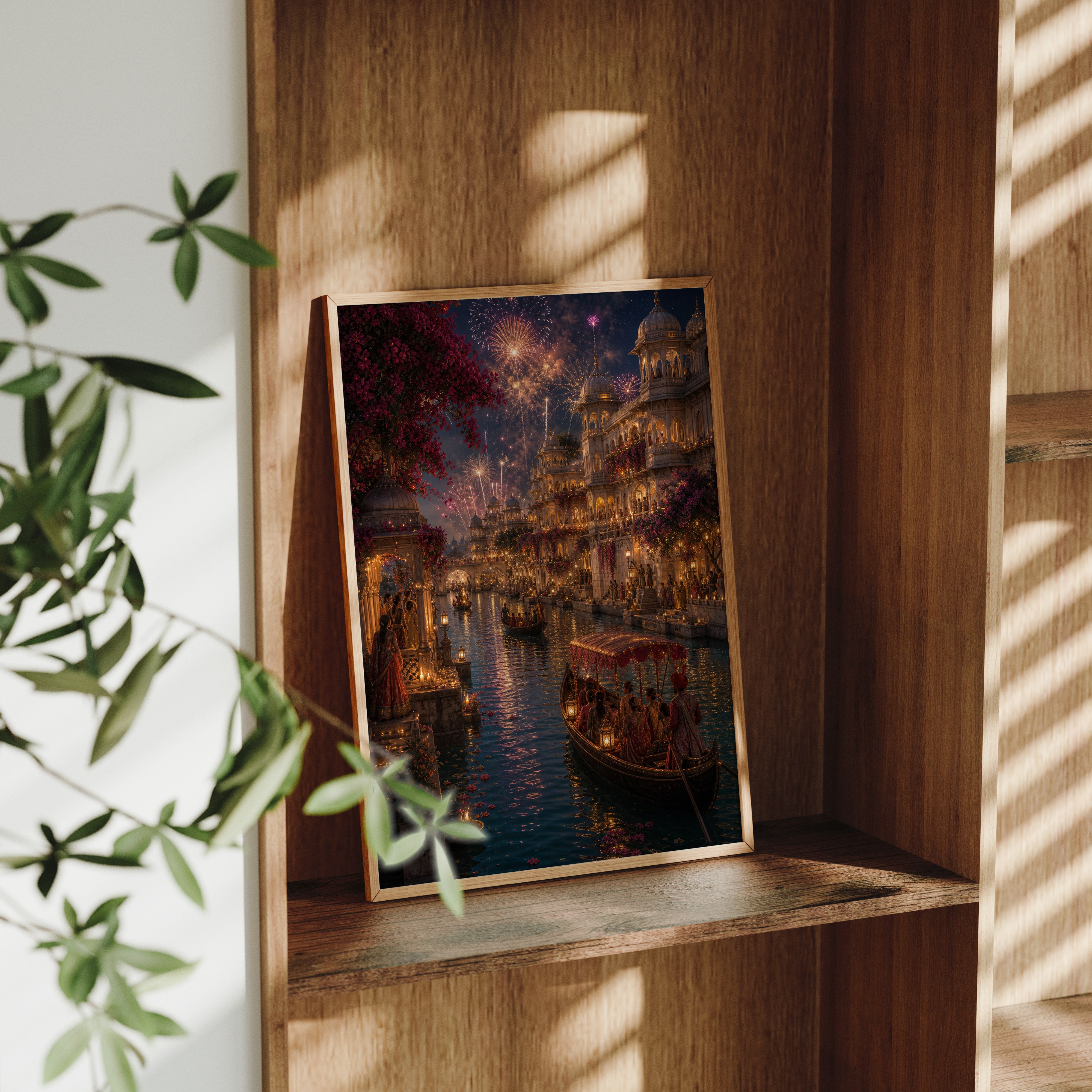 Udaipur Fireworks Wedding Night poster framed room mockup by Seji Art
