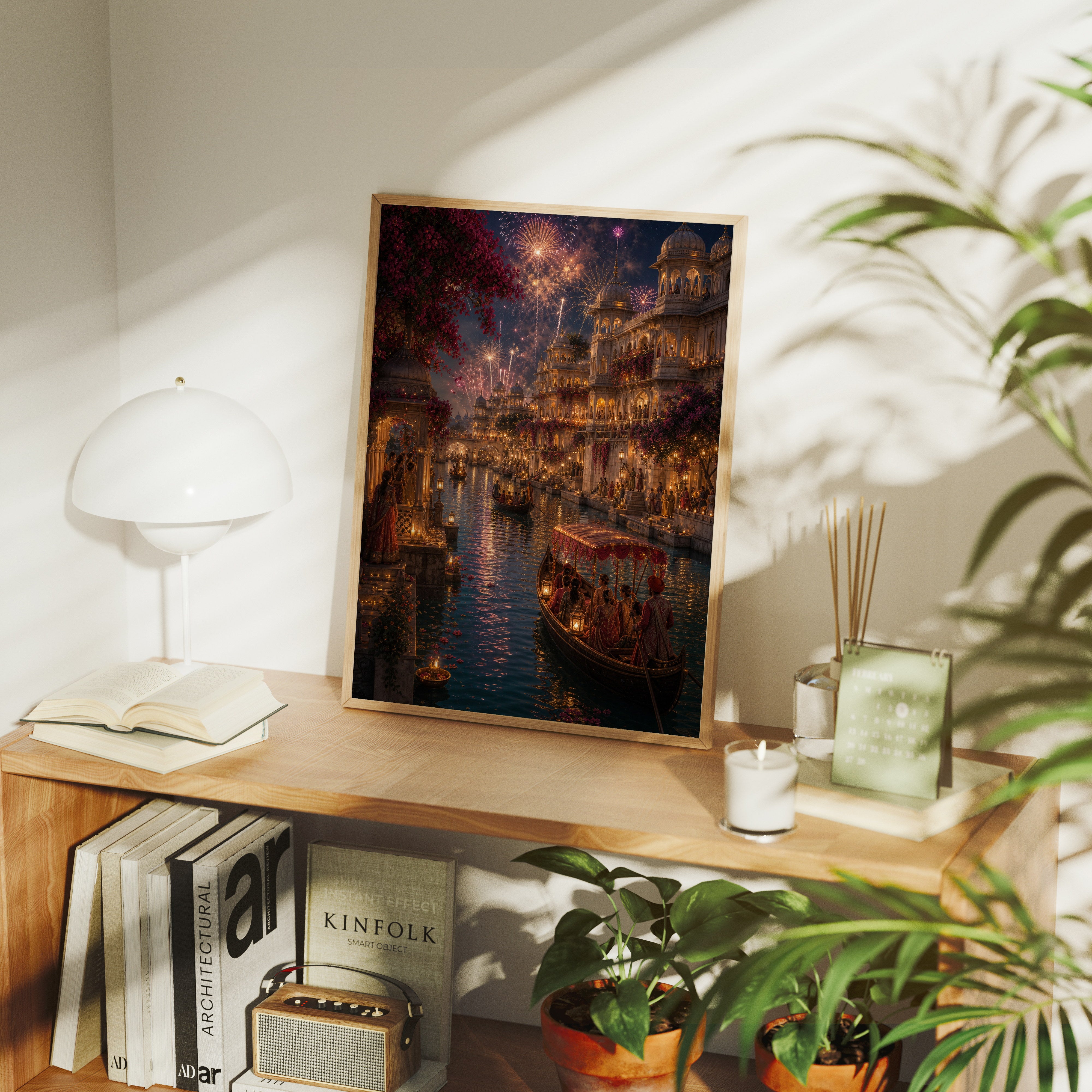 Udaipur Fireworks Wedding Night poster gallery shelf mockup by Seji Art