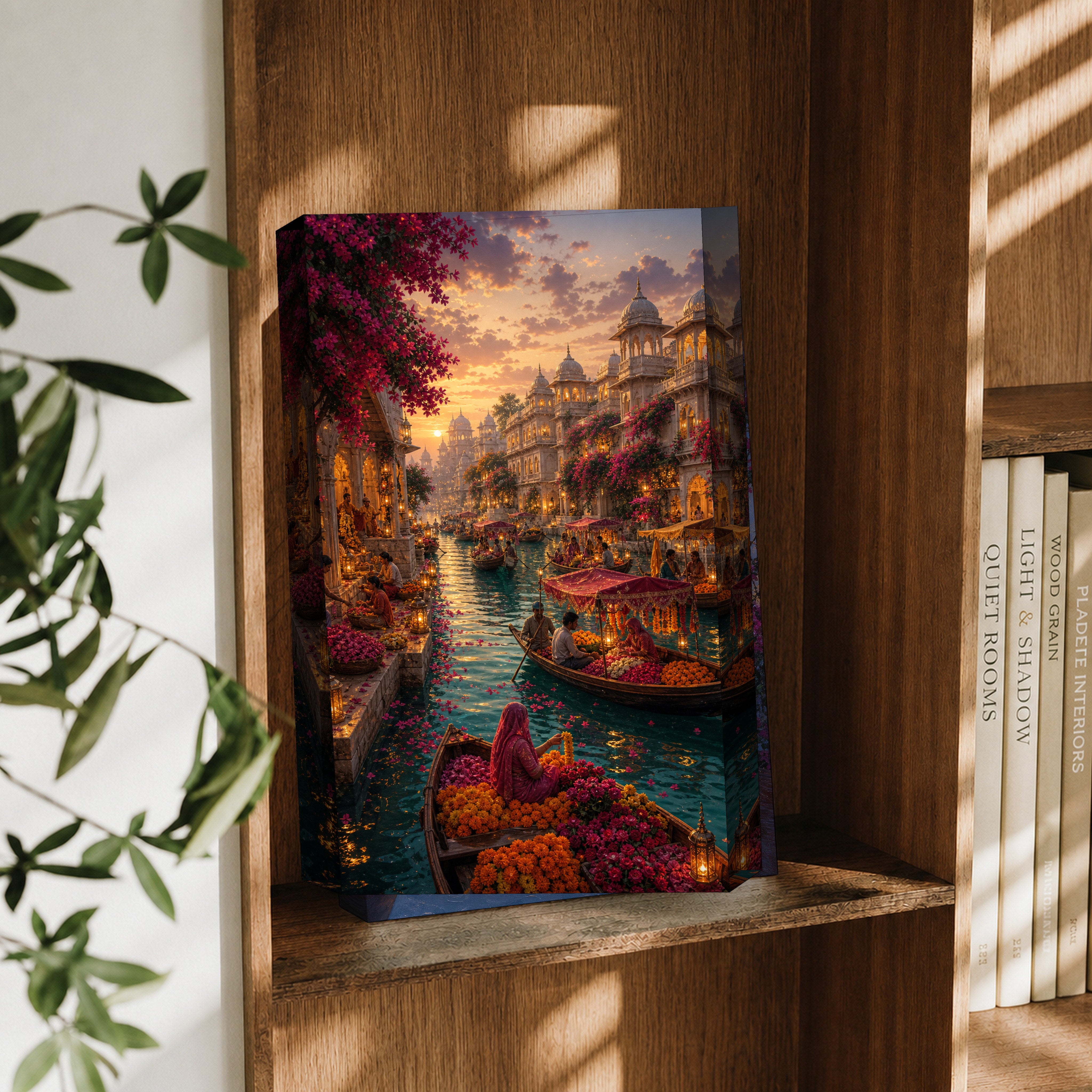 Udaipur Floating Flower Market canvas wall art decor mockup by Seji Art