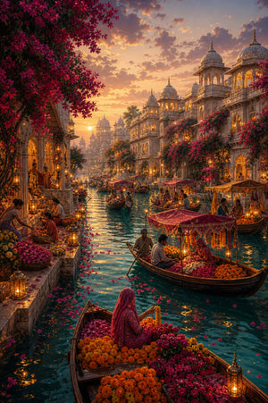 Udaipur Floating Flower Market Wall Art Print