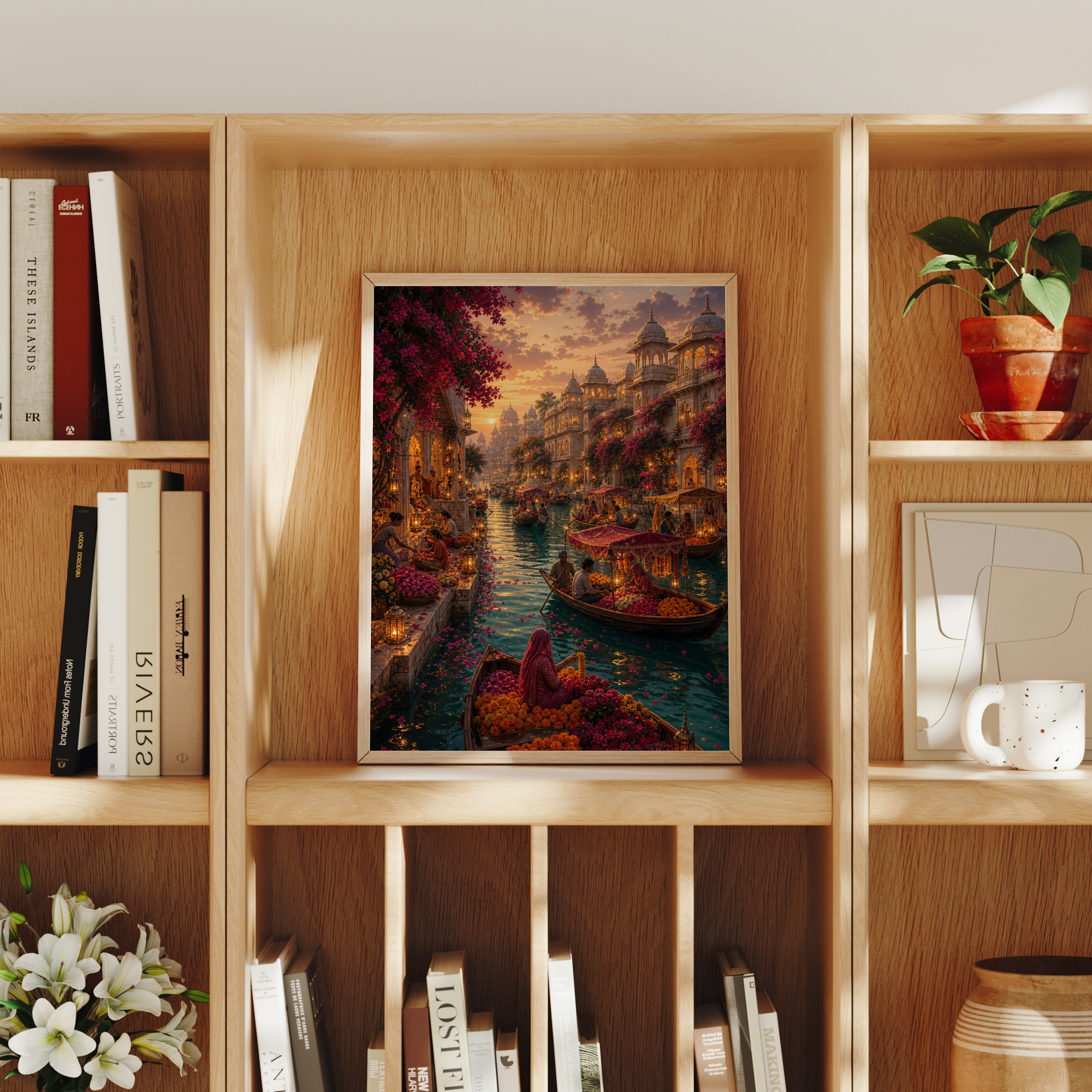 Udaipur Floating Flower Market poster home decor mockup by Seji Art