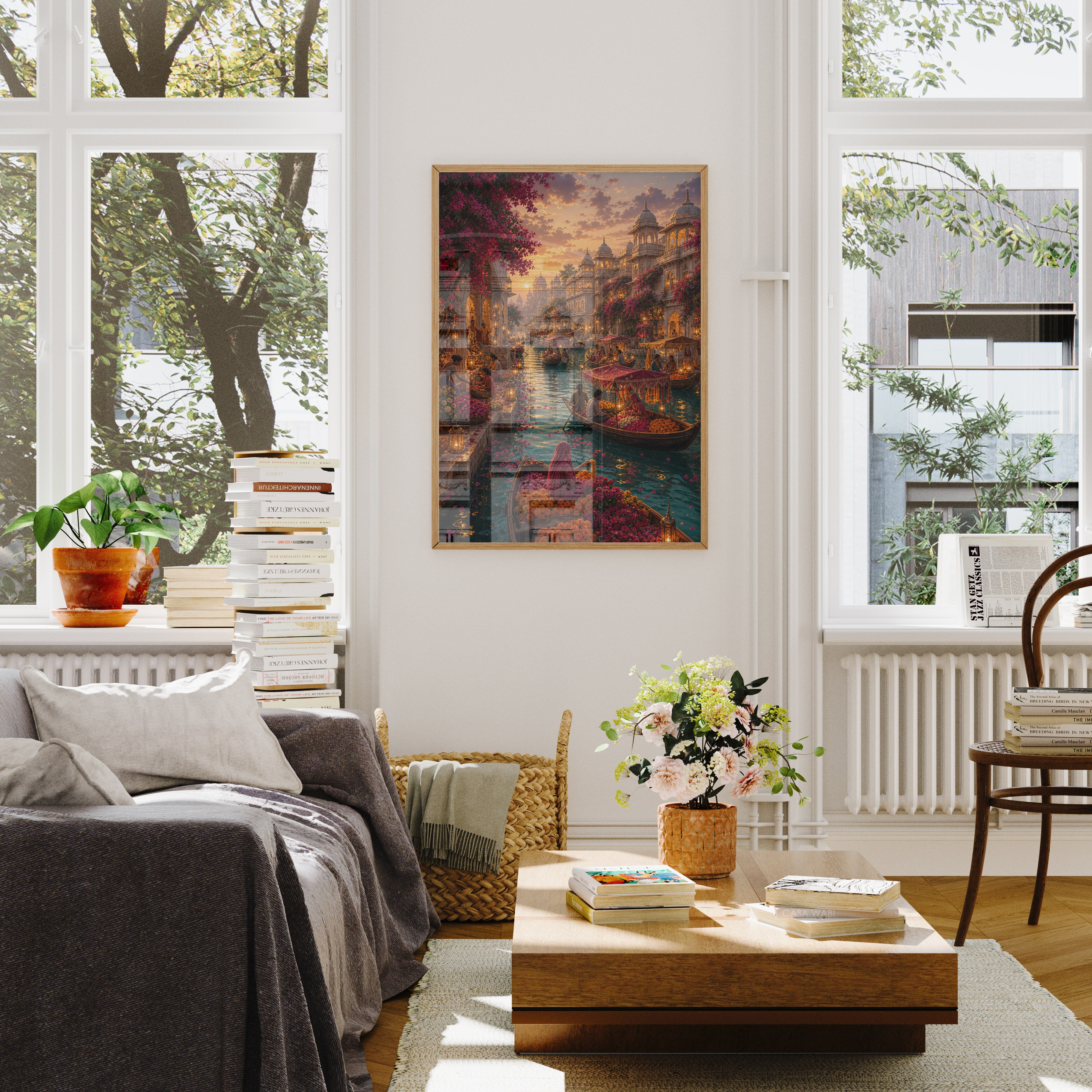 Udaipur Floating Flower Market poster wall art mockup by Seji Art