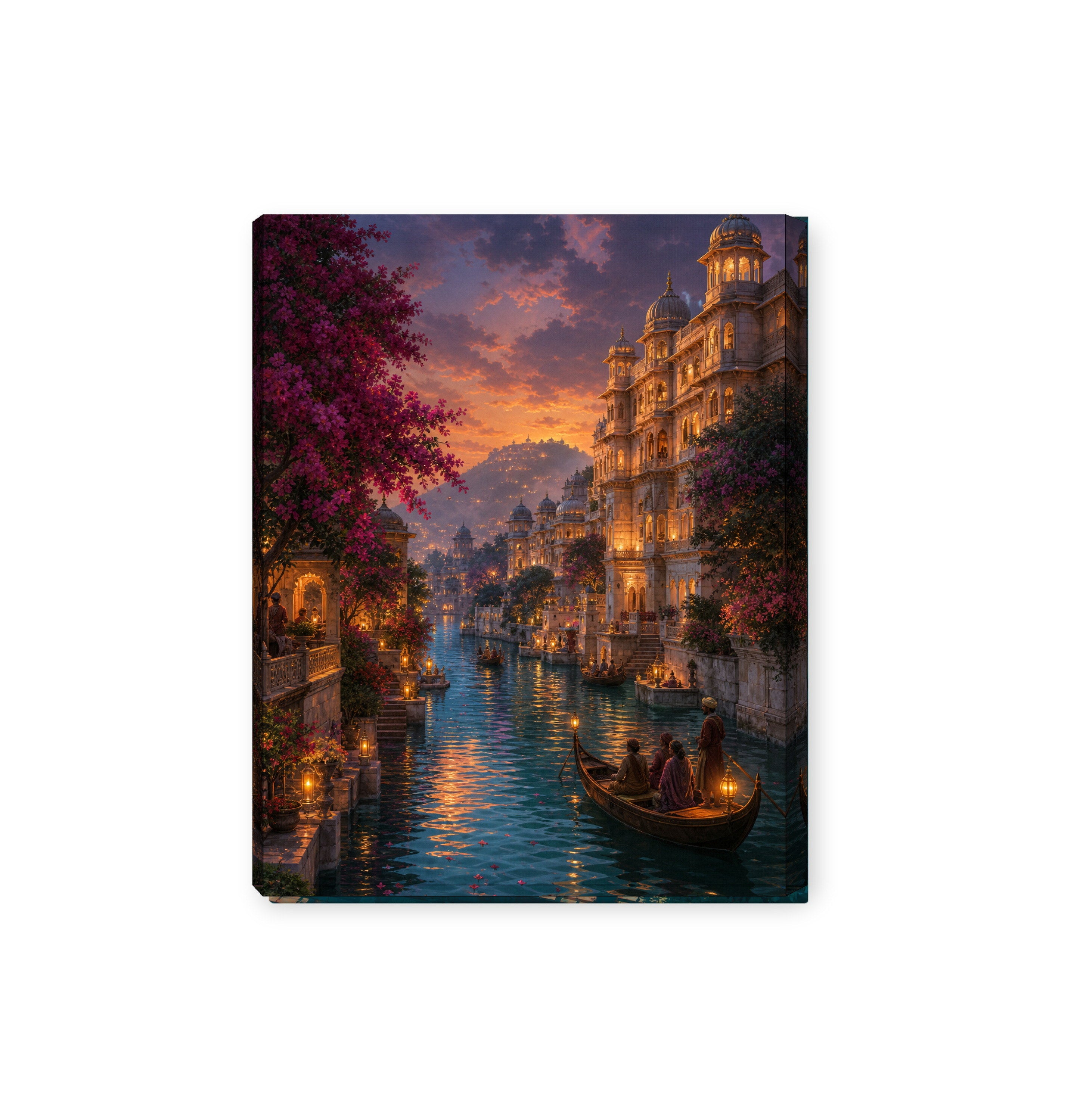 Udaipur Golden Twilight Canal canvas wall art preview by Seji Art