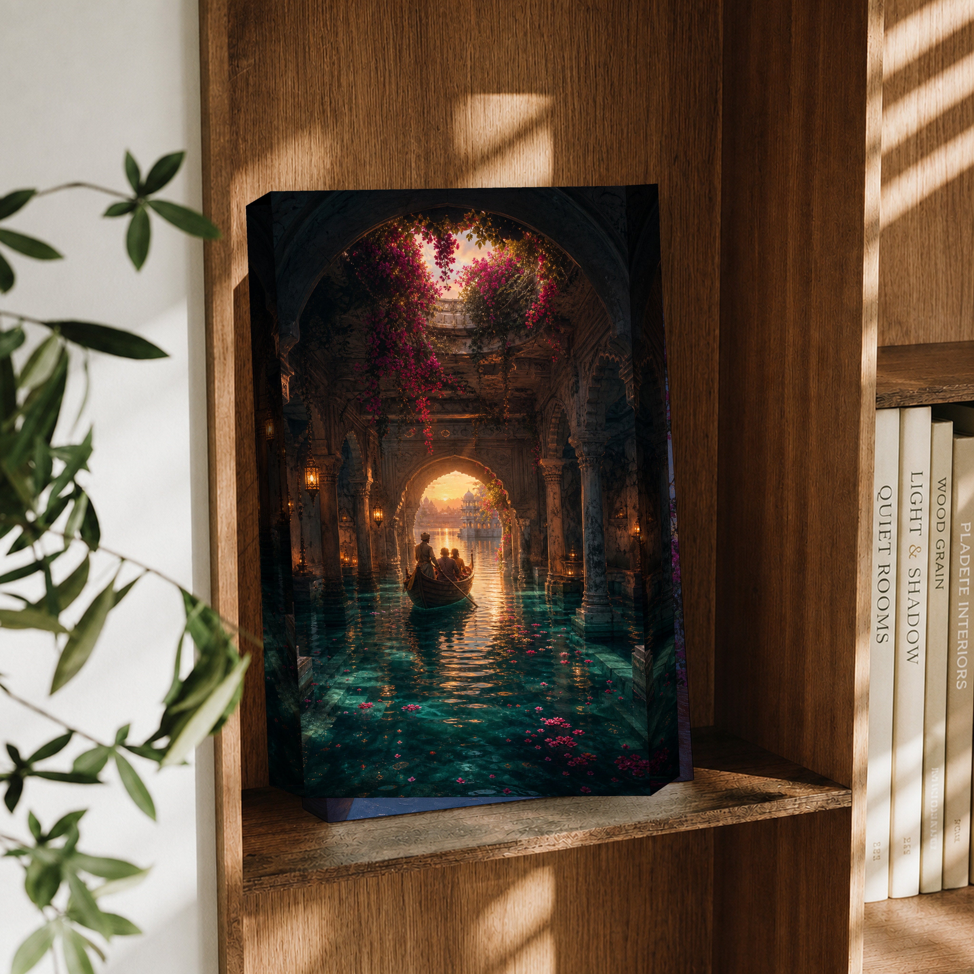 Udaipur Hidden Cistern Lagoon canvas wall art decor mockup by Seji Art